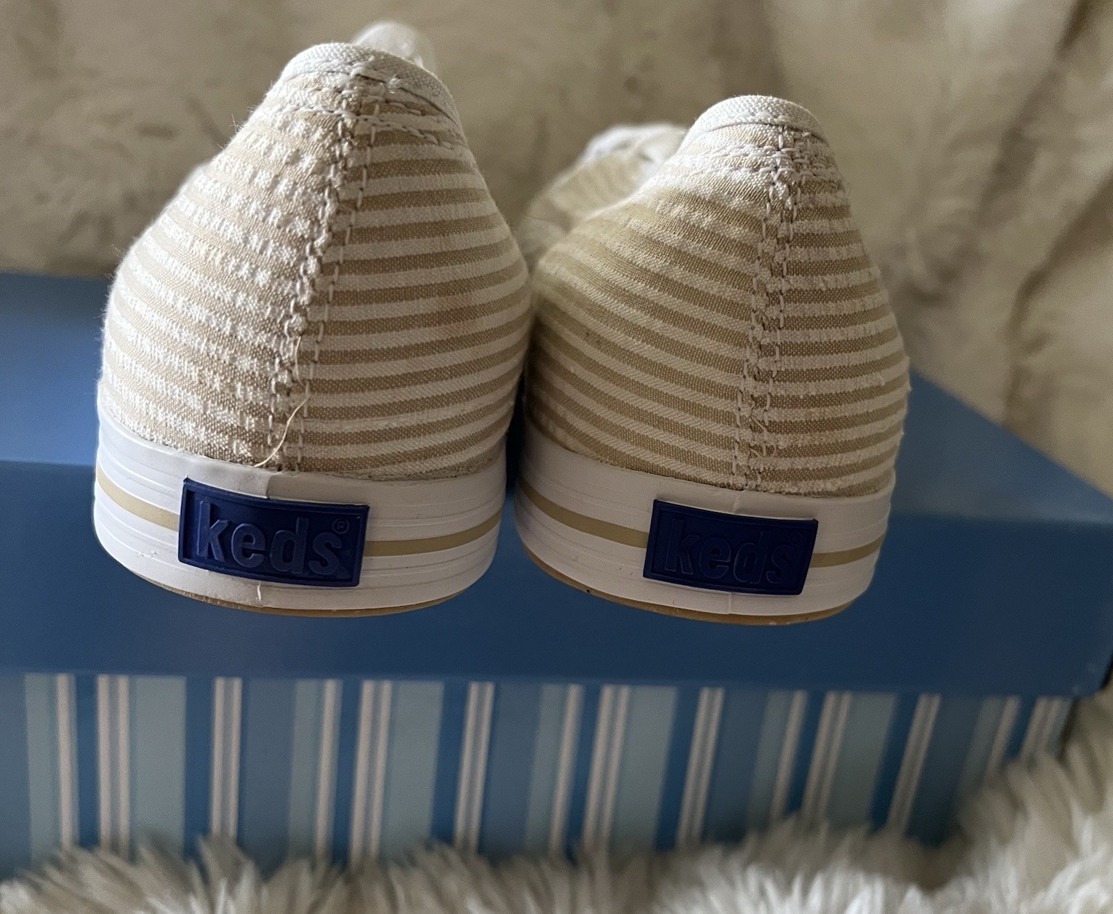 Vintage Keds Seersucker Sneakers Womens Size 10M NOS NIB Y2K Stripe