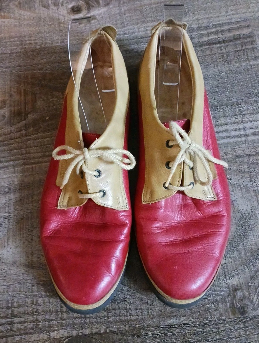 Women’s Vintage BALLY Red & Brown Leather Lace-Up Shoes Size 9.5