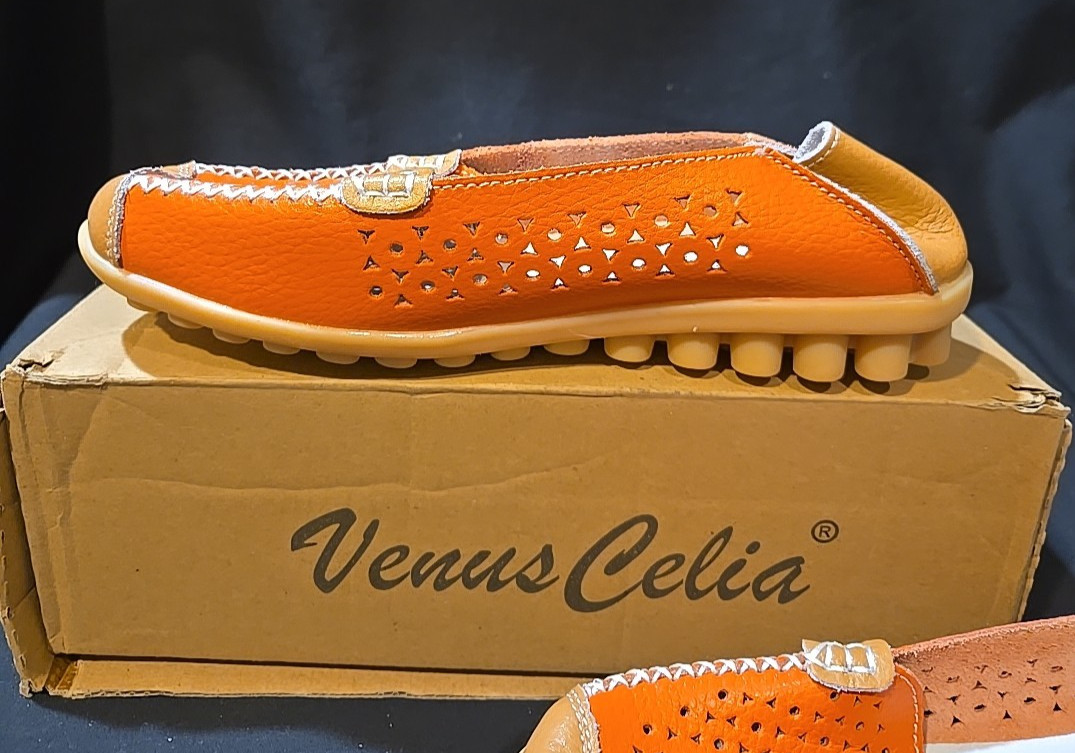 Venus Celia Concise Comfort Women’s Walking Loafers Orange Leather Size US 7 (M)