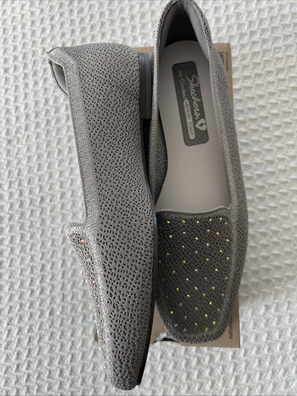 Skechers Cleo Square Toe Recycled Vegan Rhinestone Loafers Size 7 / 159002/Gray