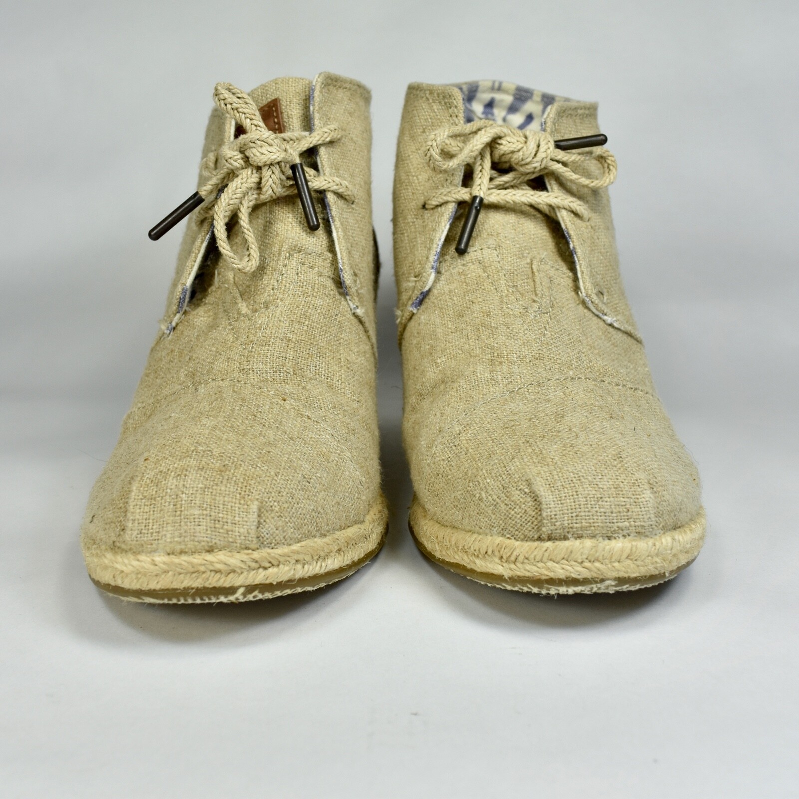 TOMS TAN DESERT WEDGE CANVAS ESPADRILLE LACE UP BOOTIES WMNS SIZE 9 M 301212