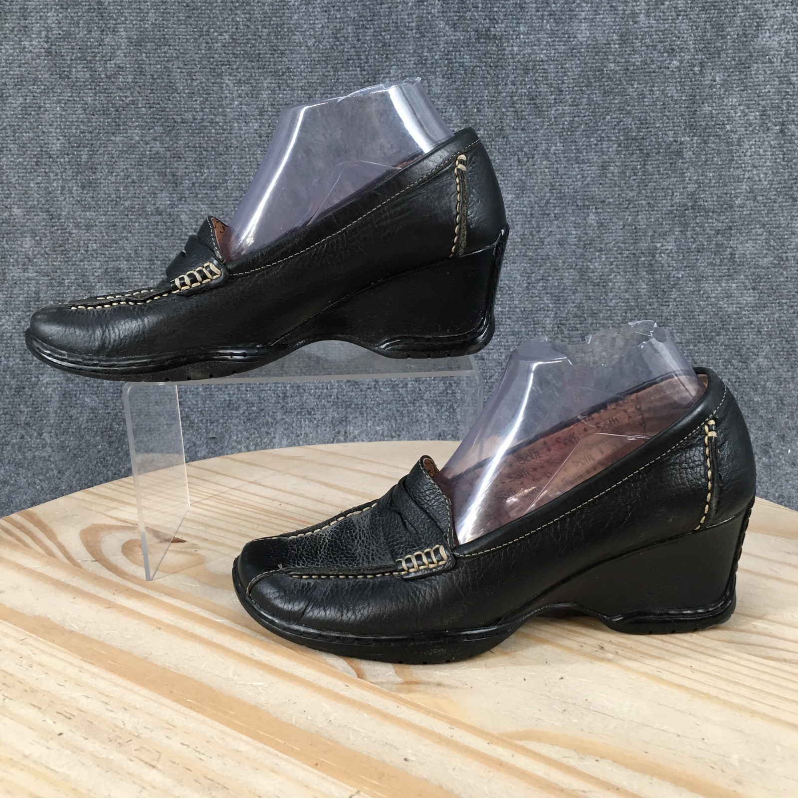 Sofft Noelle Penny Loafer Pump Shoes Womens 8.5 M Wedge Casual Leather Black