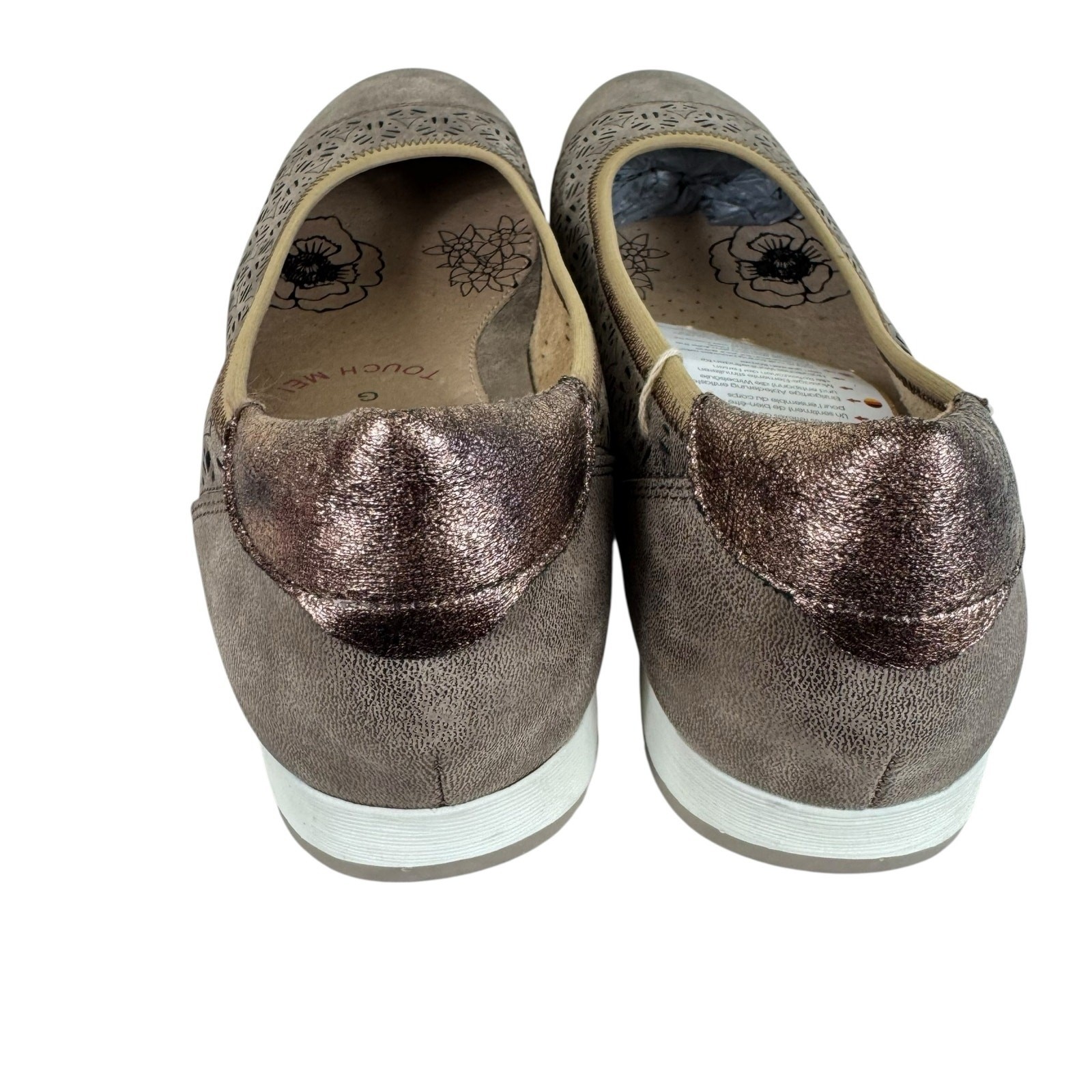 Relife NWT Rose Gold Metallic Eyelet Slip On Massage Leather Flats Loafers 7 7.5