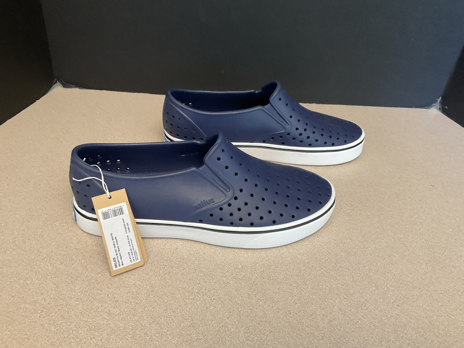New! Womens Native Miles Navy/White Slip On Water Shoes. Size 9. Nice!!!