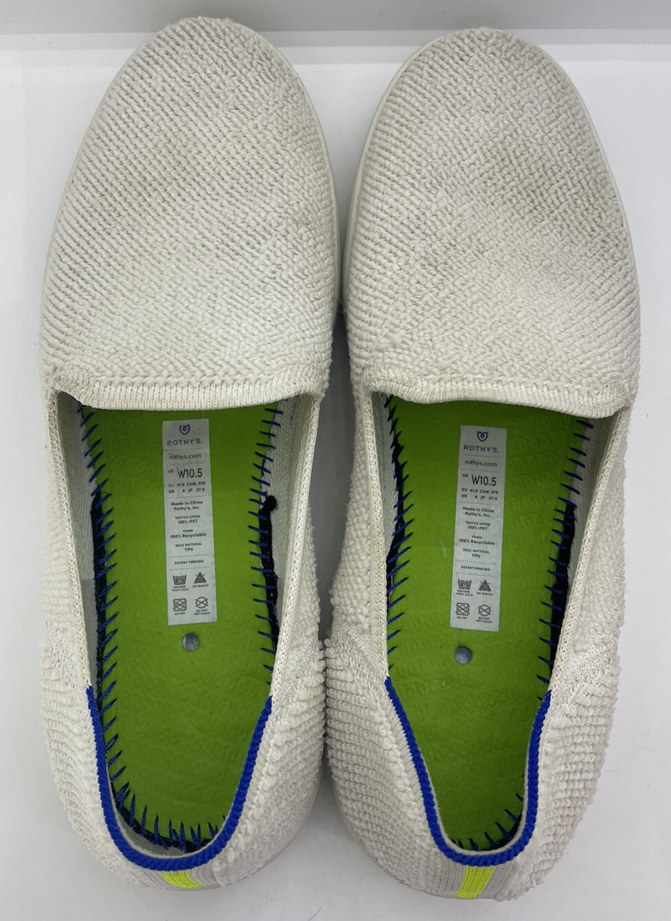 Rothy’s The Sneakers Women’s Size 10.5 White Terry Cloth Slip On Comfort Shoes