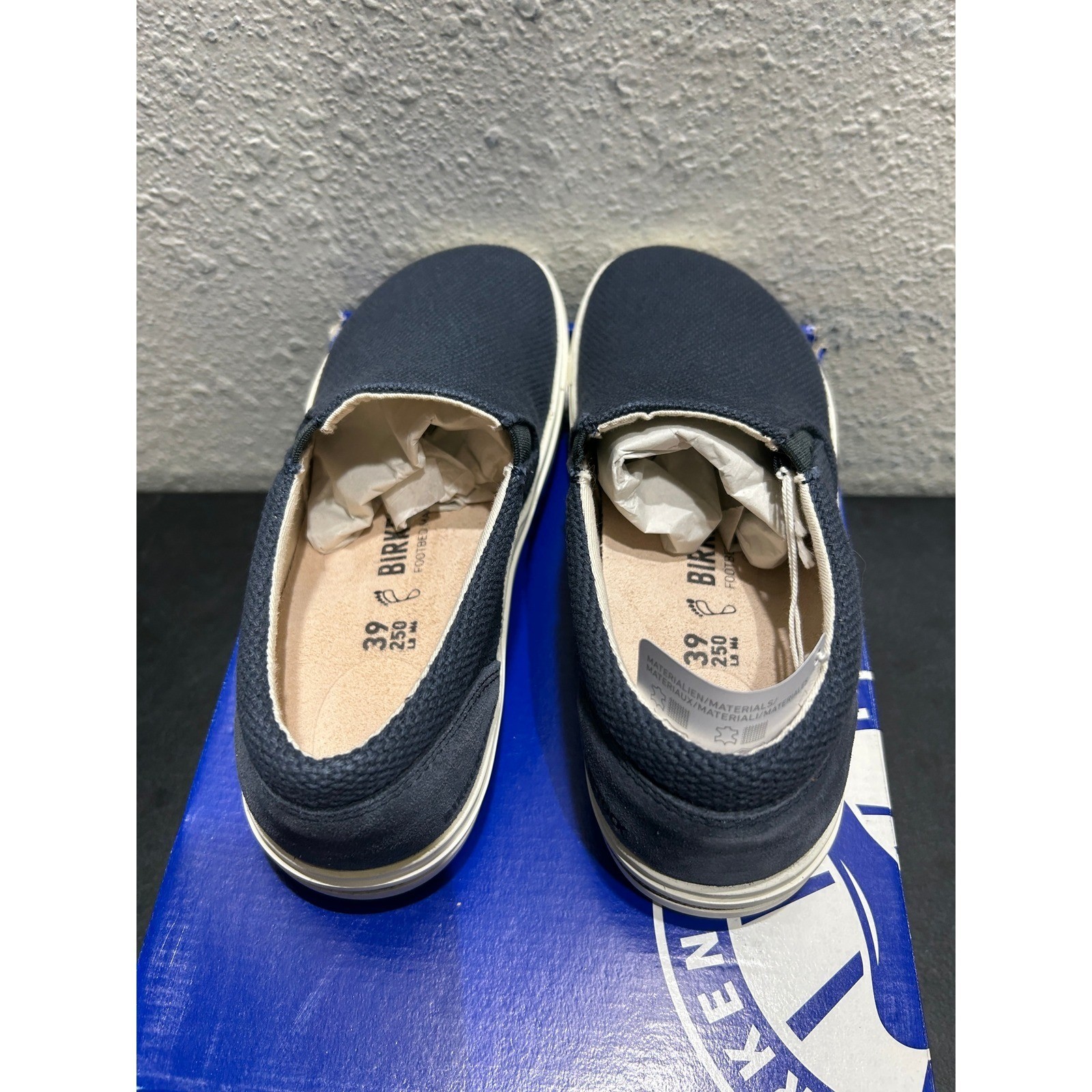 Birkenstock Oswego Slip On Shoes Womens 8 Midnight Blue Suede Textile New