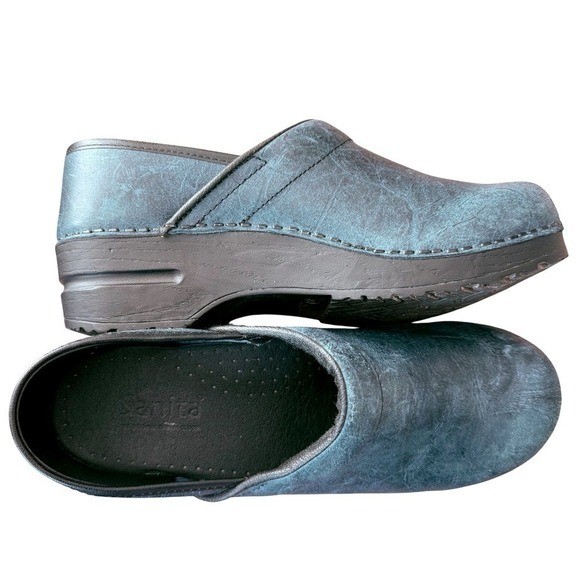 Sanita Blue Leather Clogs EU 39 US 7.5 8 Nurse Work Comfort Shoes