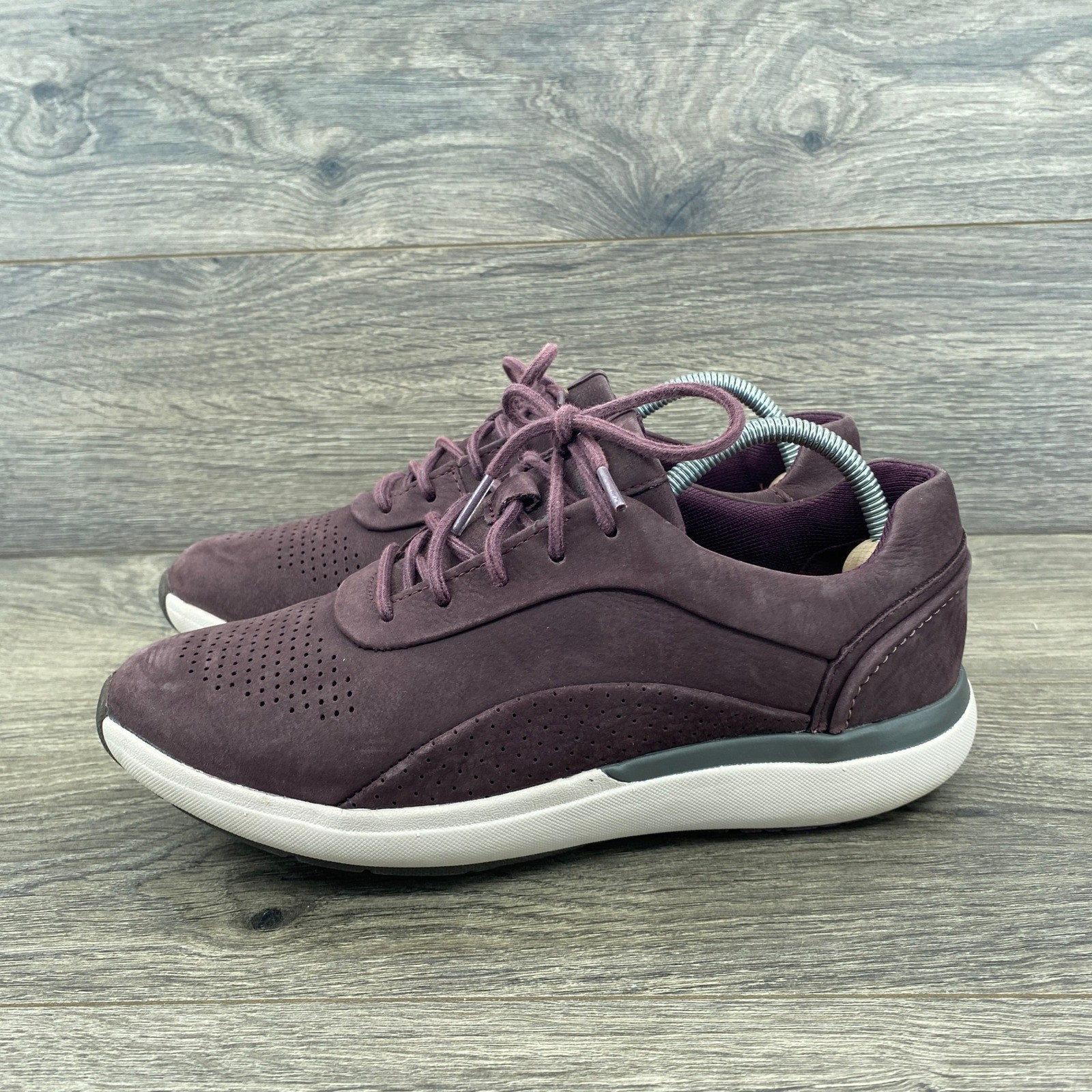 Clarks Unstructured Wave Walk Plum Burgundy Nubuck Leather Sneakers 261379794040