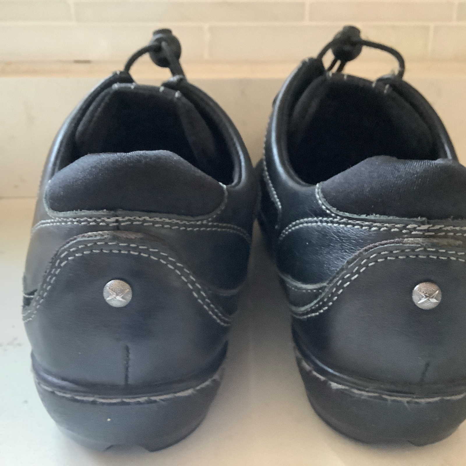 Aetrex – Crystal Black Leather Bungee Women Oxford – Blackberry Sz 7.5 Wide EUC!