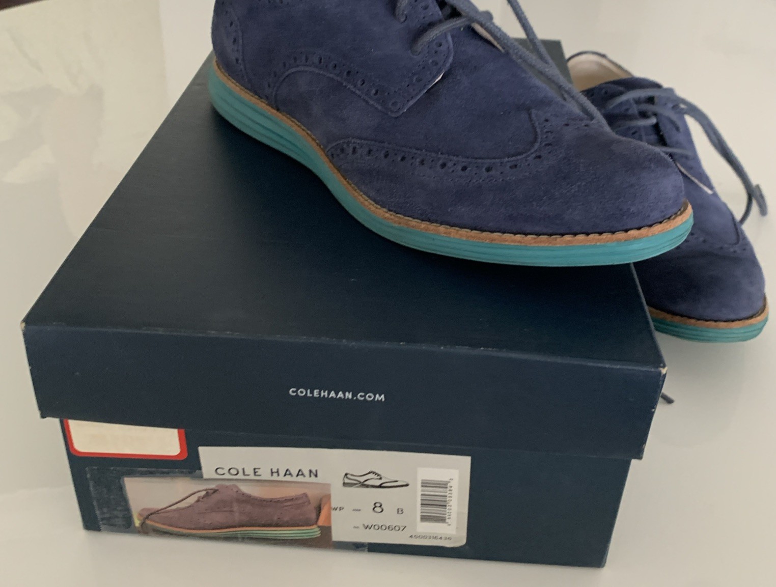 Cole Haan Womens Lunargrand Oxfords Size 8B Blue Suede Wingtip Shoes w/box