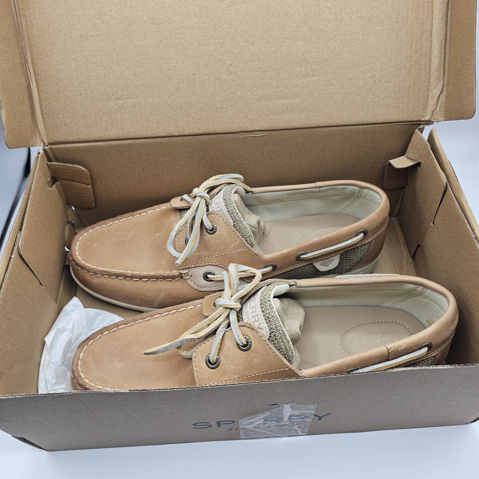 Sperry Top-Sider Women’s Koifish Boat Shoe Leather Oat Size 10 Wide New w/box
