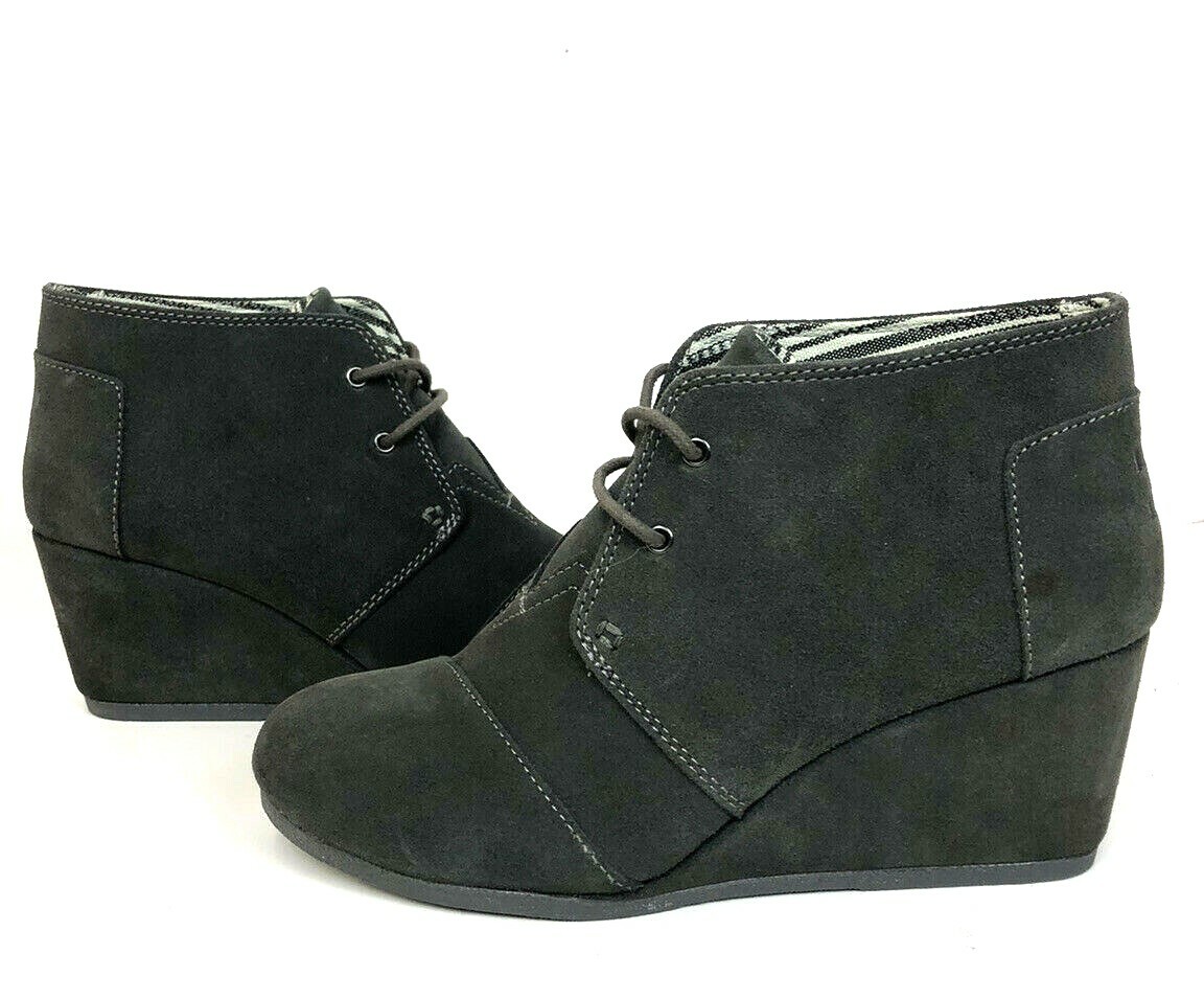 TOMS Womens Desert Suede 2.45″ Wedge Ankle Bootie Size 10 Dark Gray Lace Up EUC