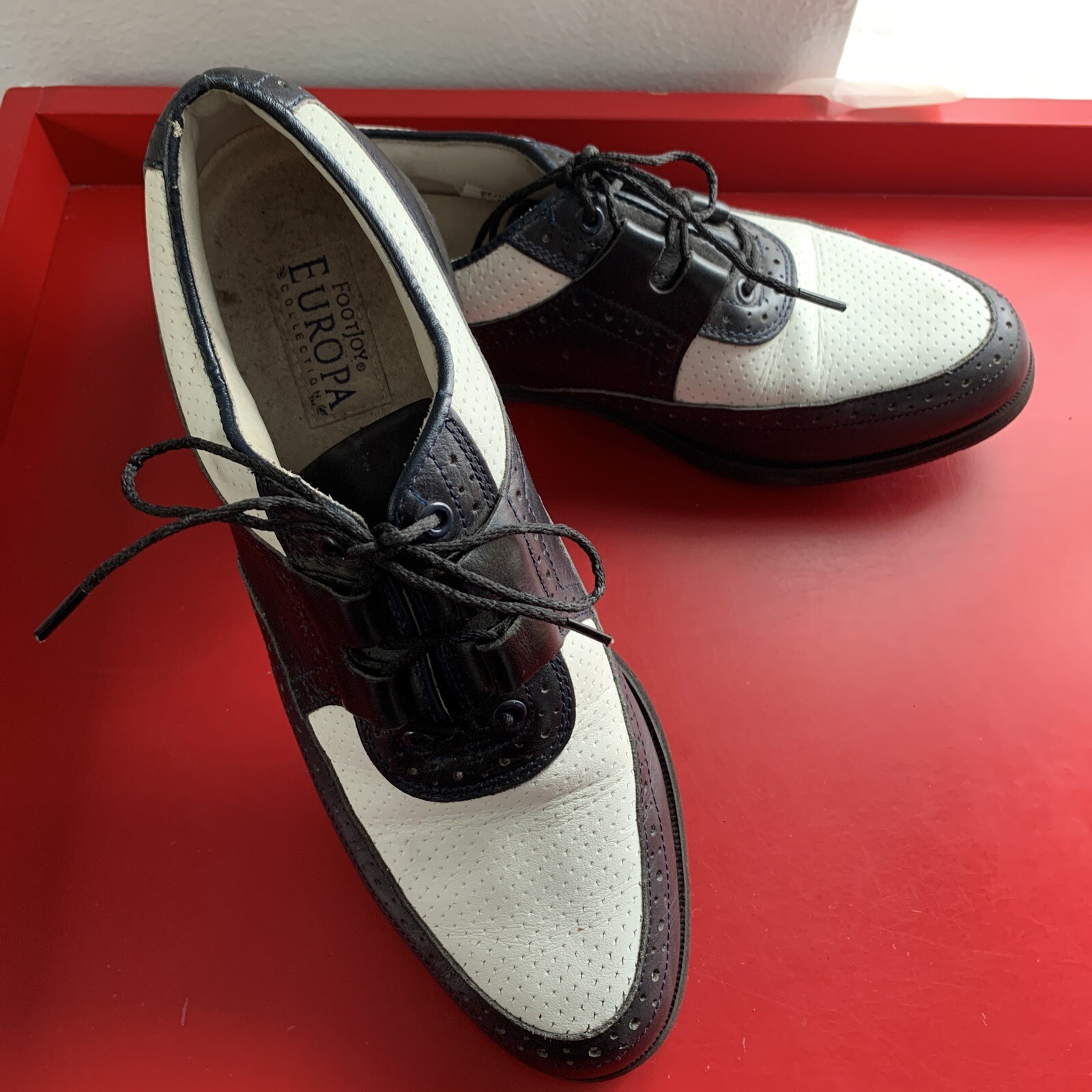 Footjoy Europa Collection Black & White Women’s Sz 8.5 N Golf Shoes Soft Spikes