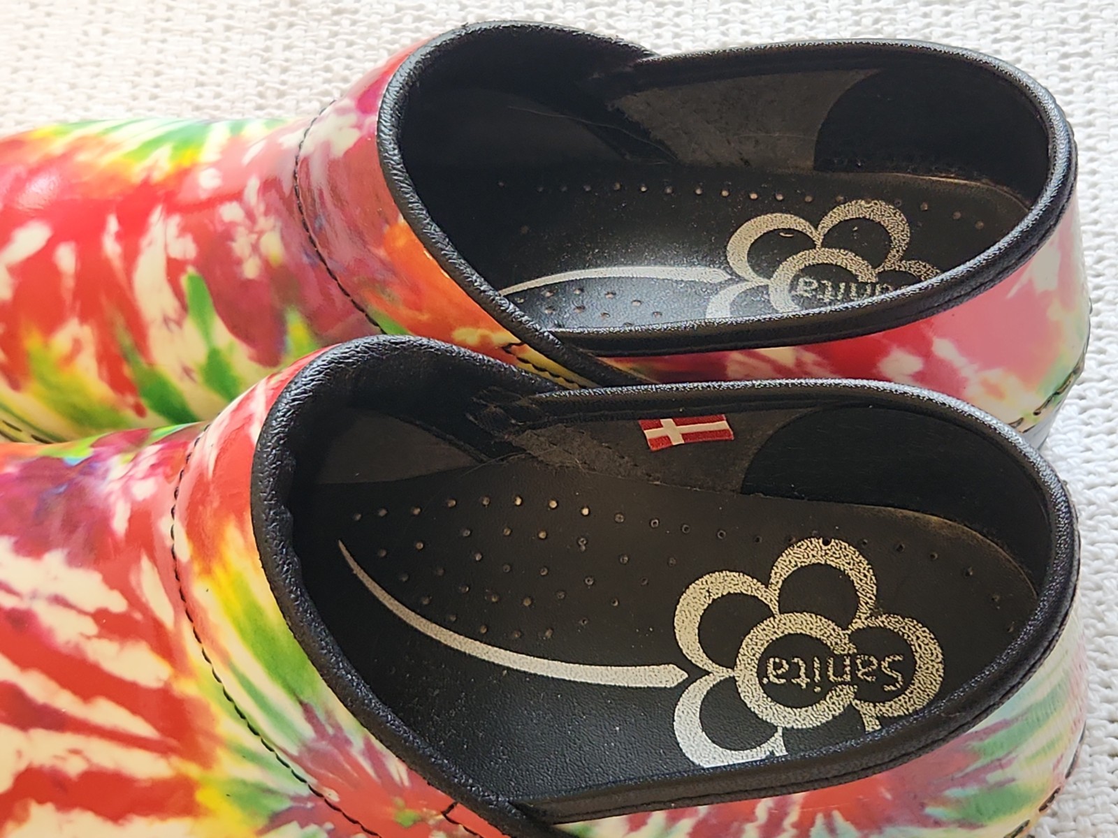 Sanita Tye Dye Waterproof Clogs Size 37 / 7 Danish Hard soles Black The Original