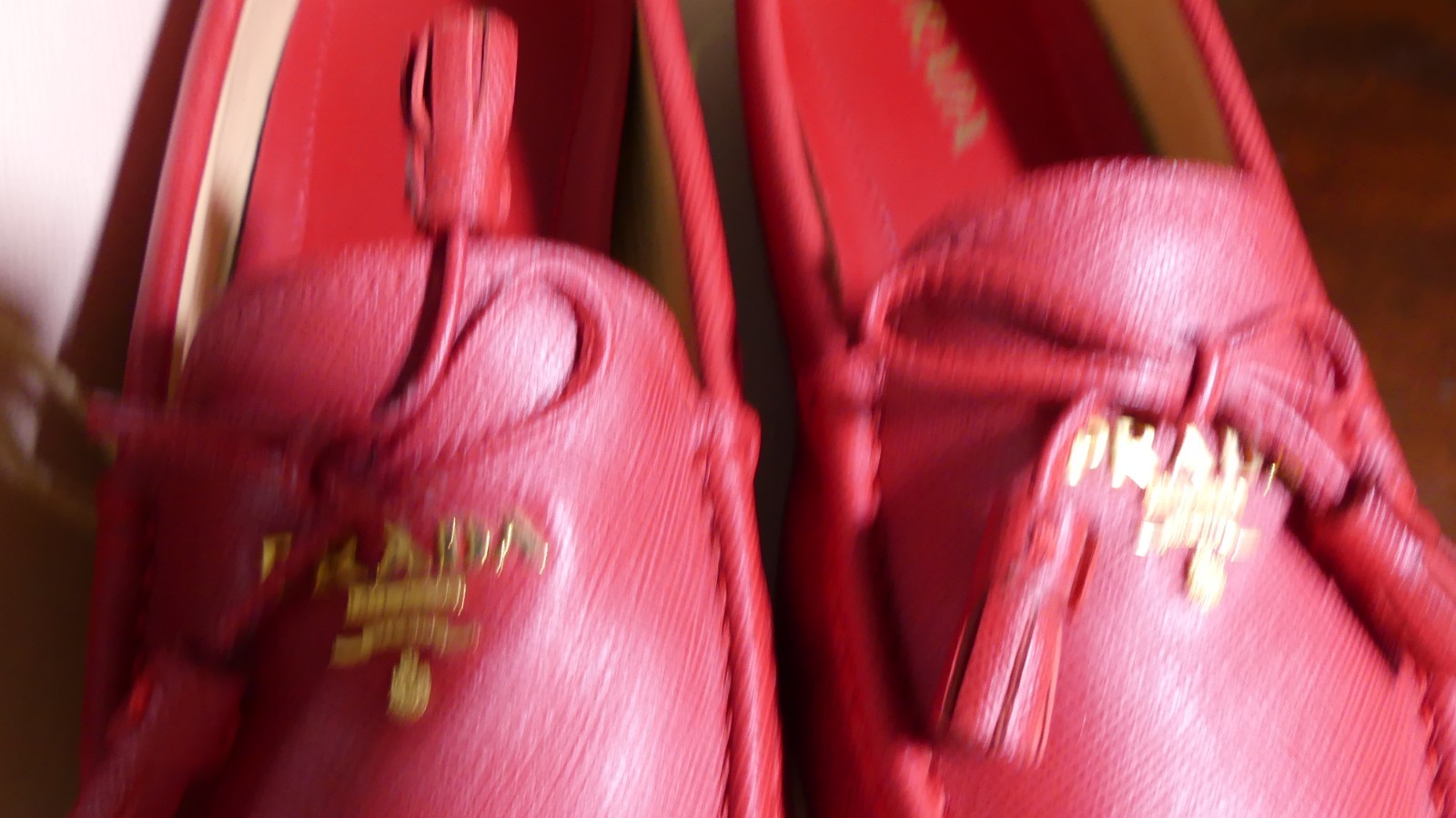 AUTHENTIC PRADA Saffiano Calzatura Donna Fuoco Women’s Loafers / Moccasins 37.5