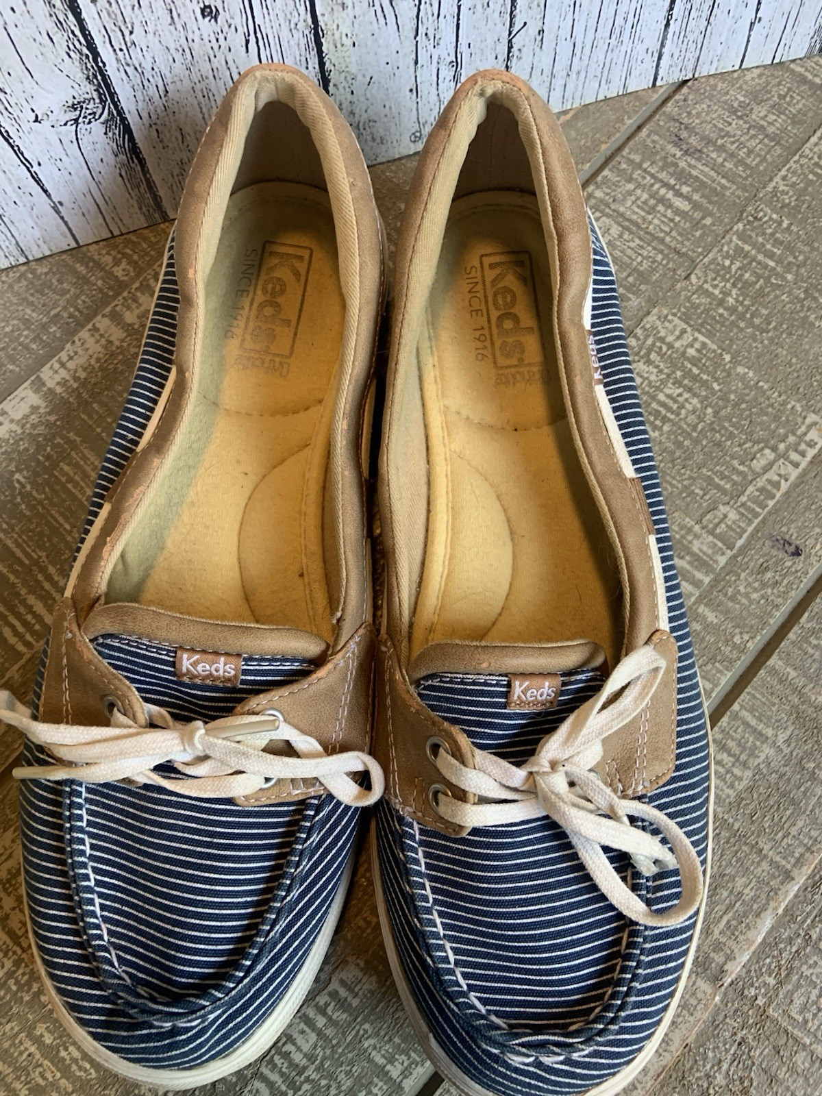 KEDS Charter Stripe Slip On Boat Shoes Women’s Size 8 Navy Blue White