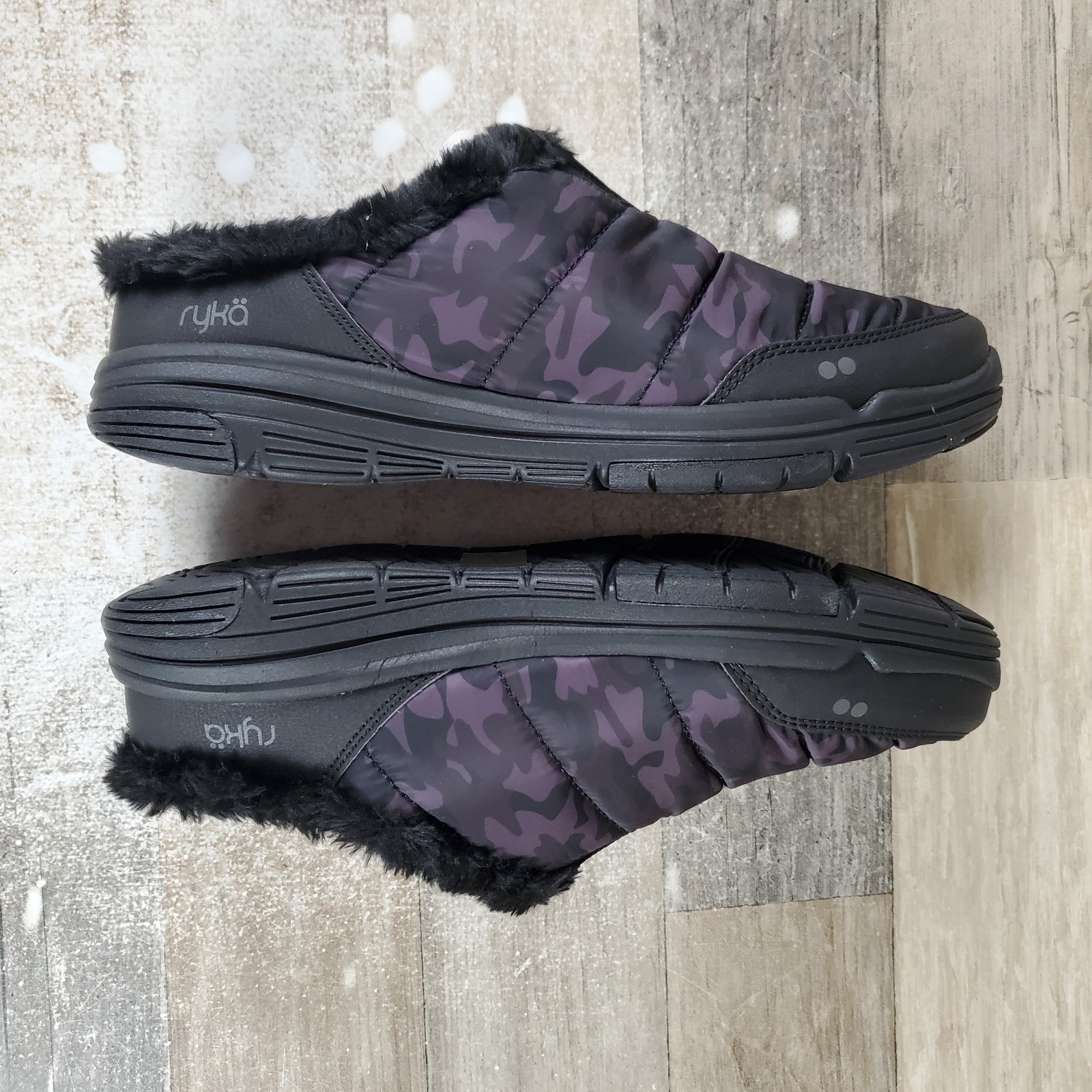 Ryka Anise Womens Loafer Sz 9 M Black Bean Camo Faux Fur Lined Comfort Slip On