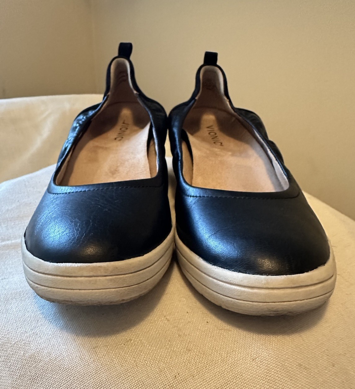 Vionic Jacey Women’s Black Leather Suede Slip-On Comfort Capsule Wedge Flats 9