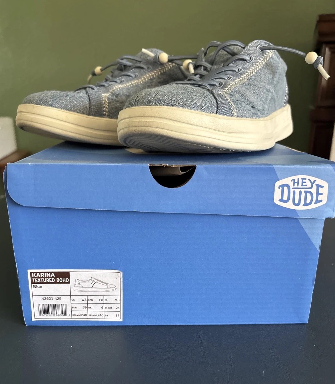 Hey Dude Karina Textured Boho Blue Women’s 8 Excellent Condition