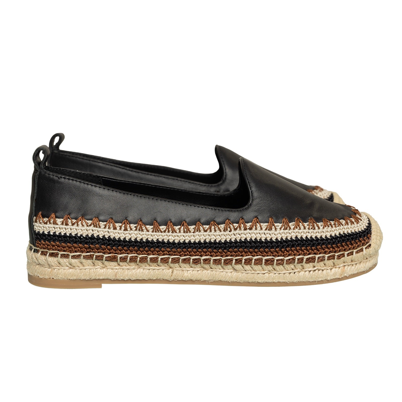 Women’s Black Leather Chico’s Crochet Slip-on Espadrille Flats NWOB – Size 7M