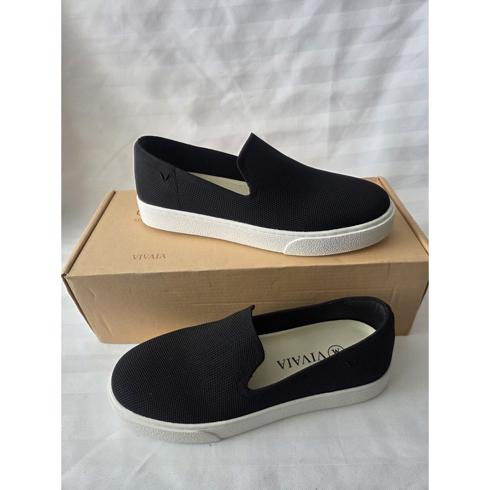 Vivaia Black Knit Slip On Sneakers Womens Sustainable Loafers Size US 7
