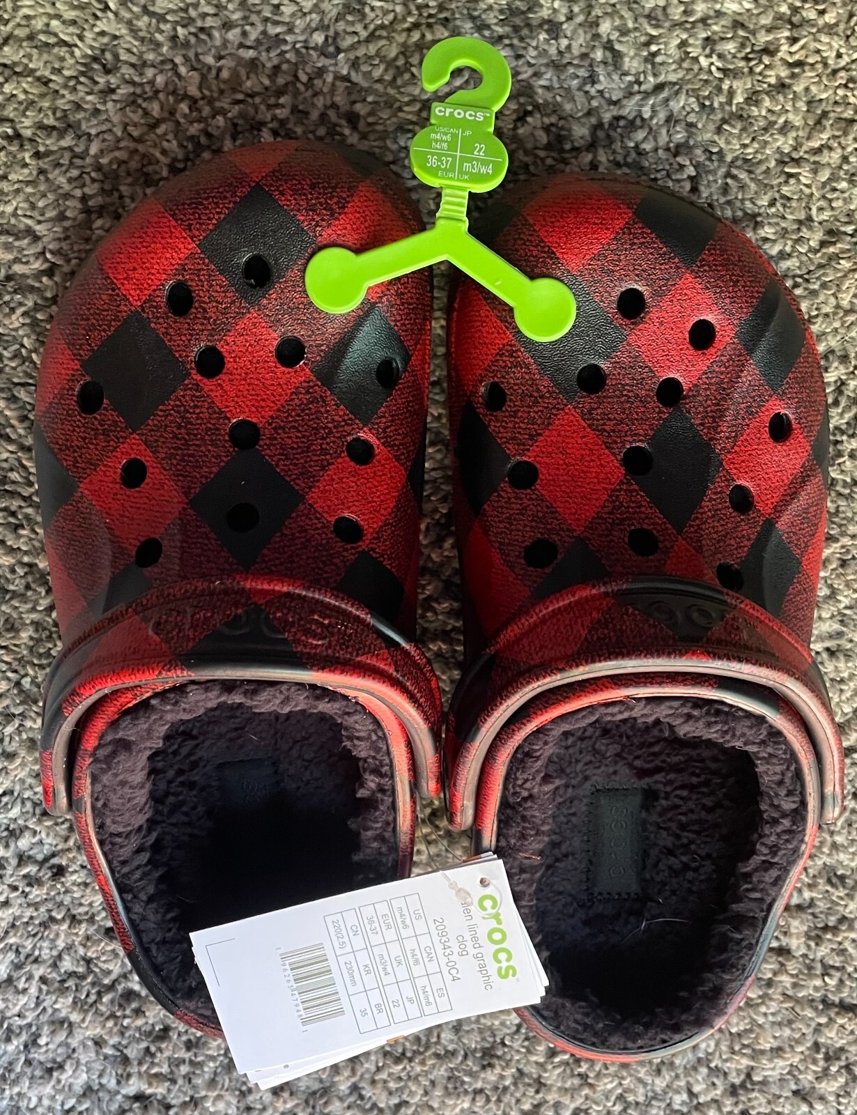 Crocs Unisex Classic Lined Clog – Buffalo Plaid – US SIZE M4/W6 – BRAND NEW