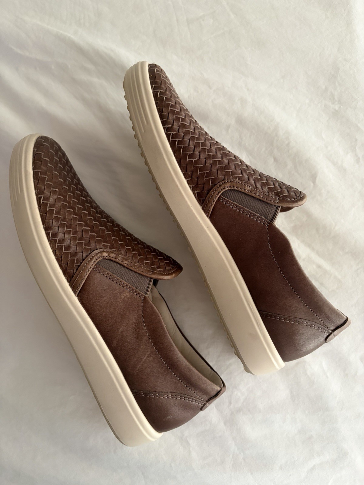 ECCO Soft 7 Woven Womens Leather Slip On Loafers, Size US 8-8.5, EU 39 Brown