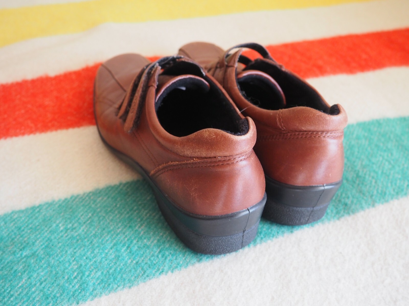 ECCO LIGHT Brown Hook and Loop Straps Vegetable Tanned Comfort Shoes Women’s 38