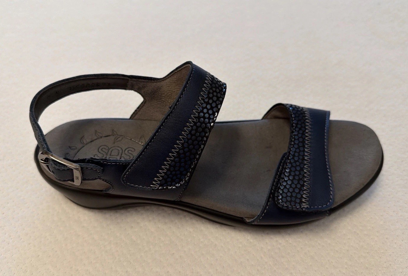 SAS Women’s Nudu Sandals 7N Navy Blue Adjustable Comfort Casual Leather USA Made