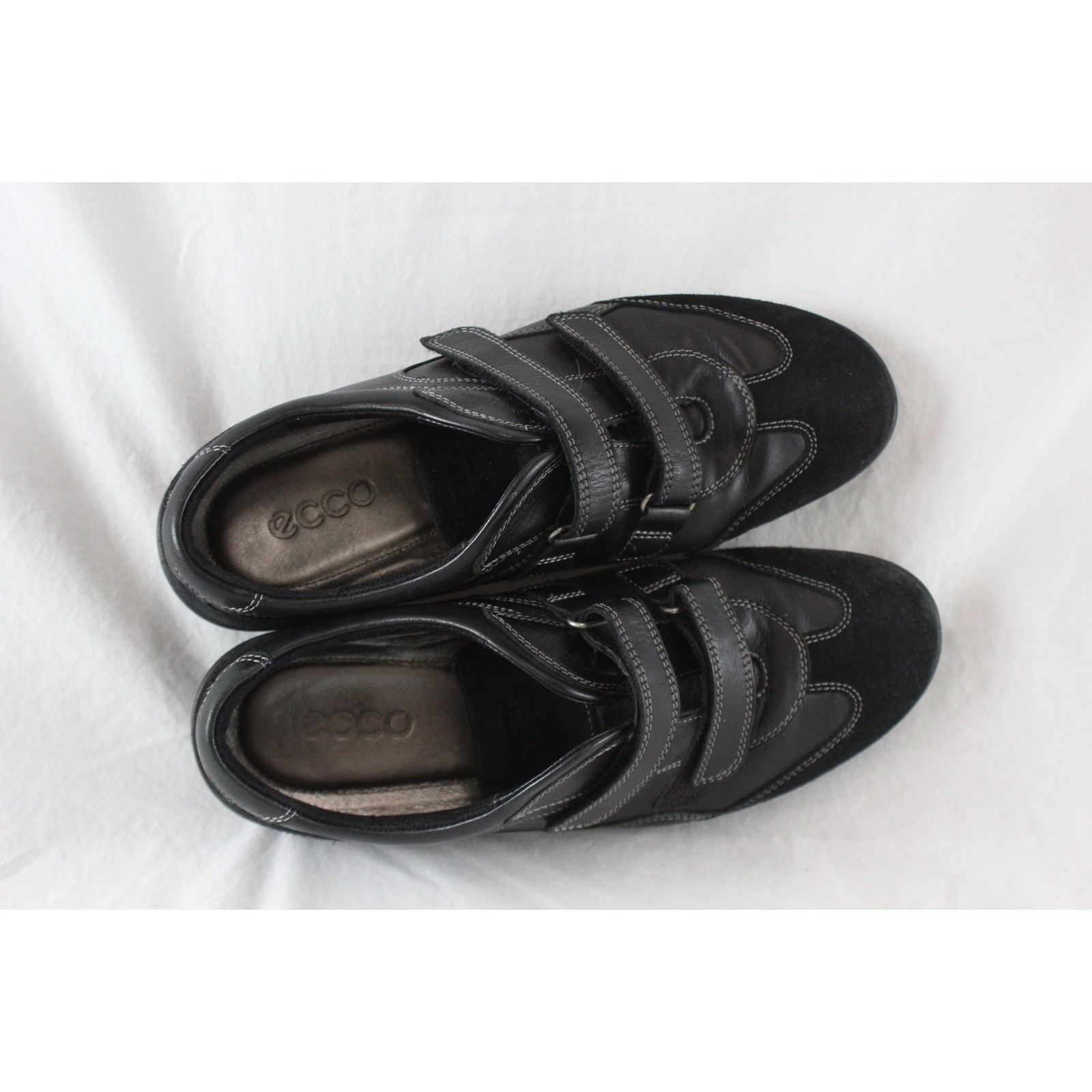 ECCO Black Leather Suede Hook and Loop Walking Shoes Sneakers Womens 40 US 9