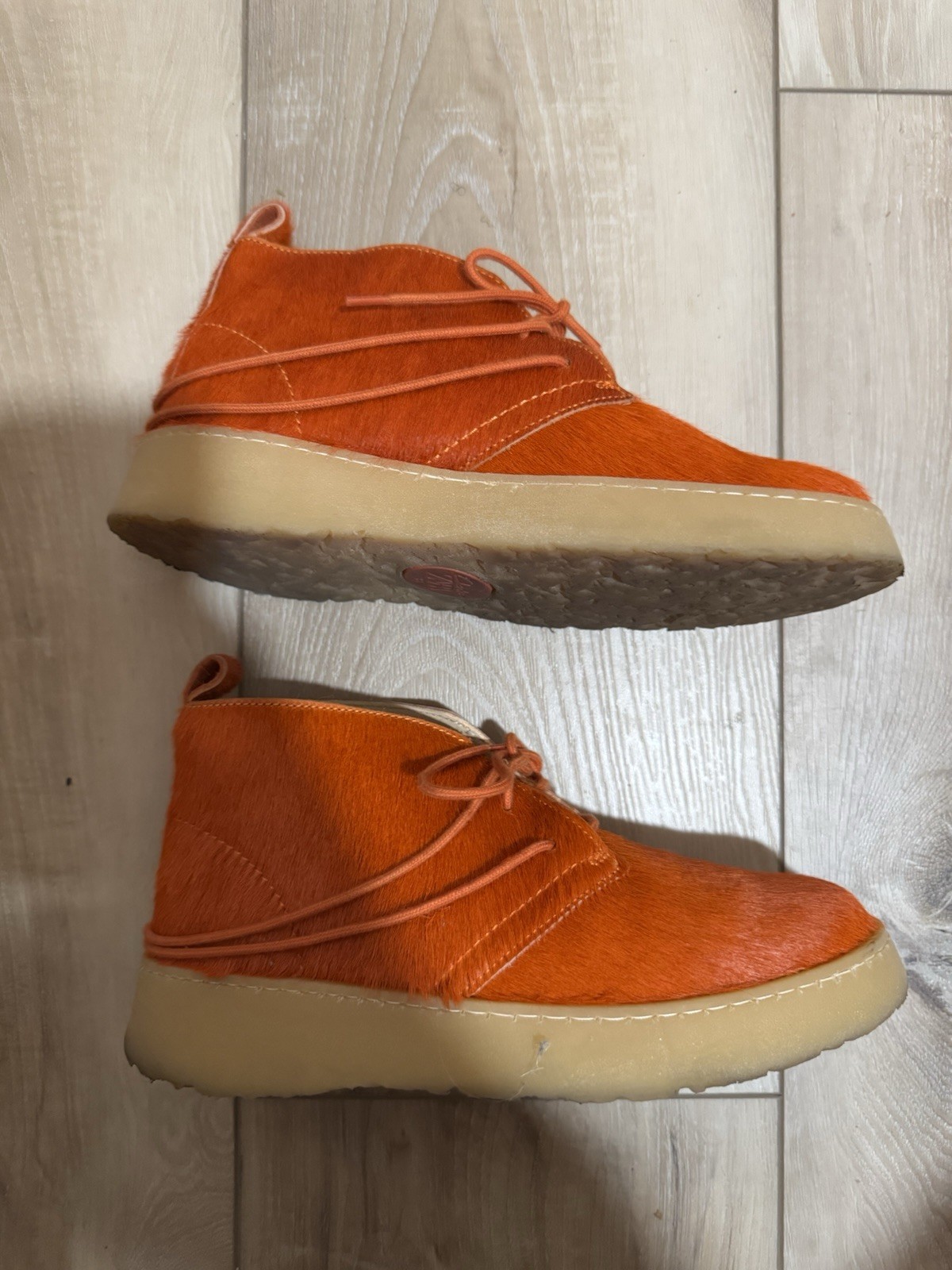 Preowned Clarks x Zara Cow Hair Ankle Desert Boots in Orange Size 38