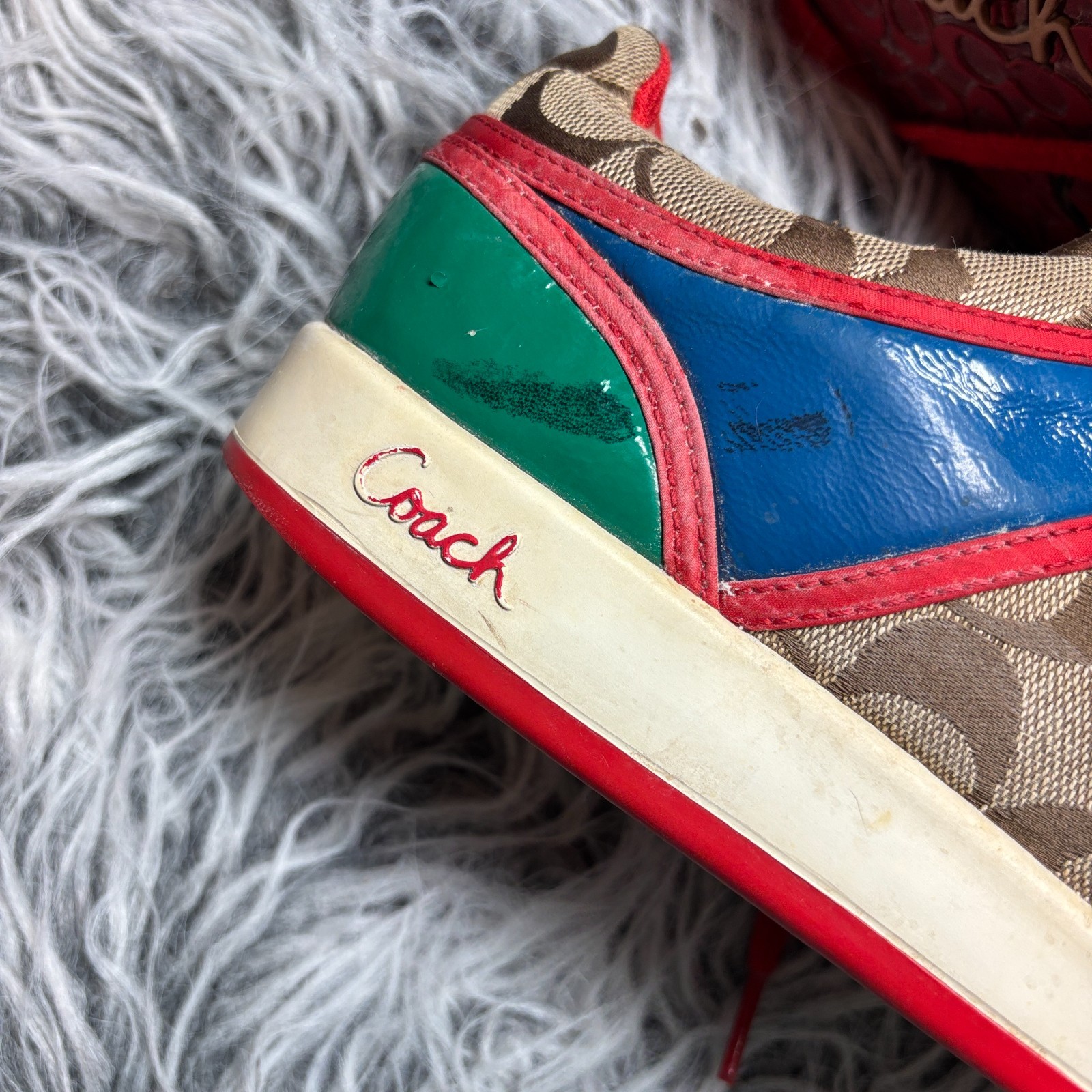 VTG Coach Canvas Leather Sneakers Red Monogram Signature Colorblock US Sz 9.5