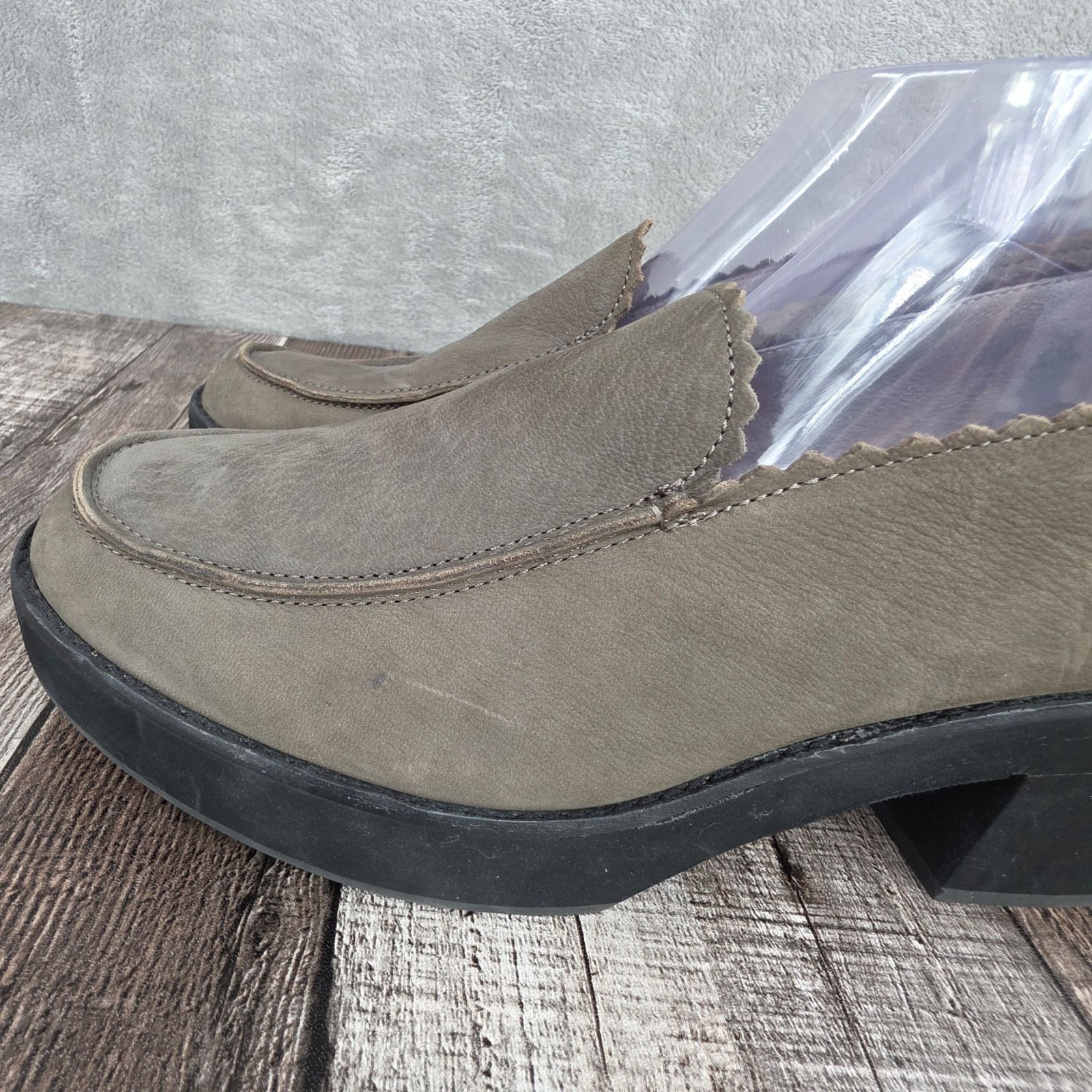Eileen Fisher Harria Platform Loafers 11 Slate Grey Tumbled Nubuck Leather Chic