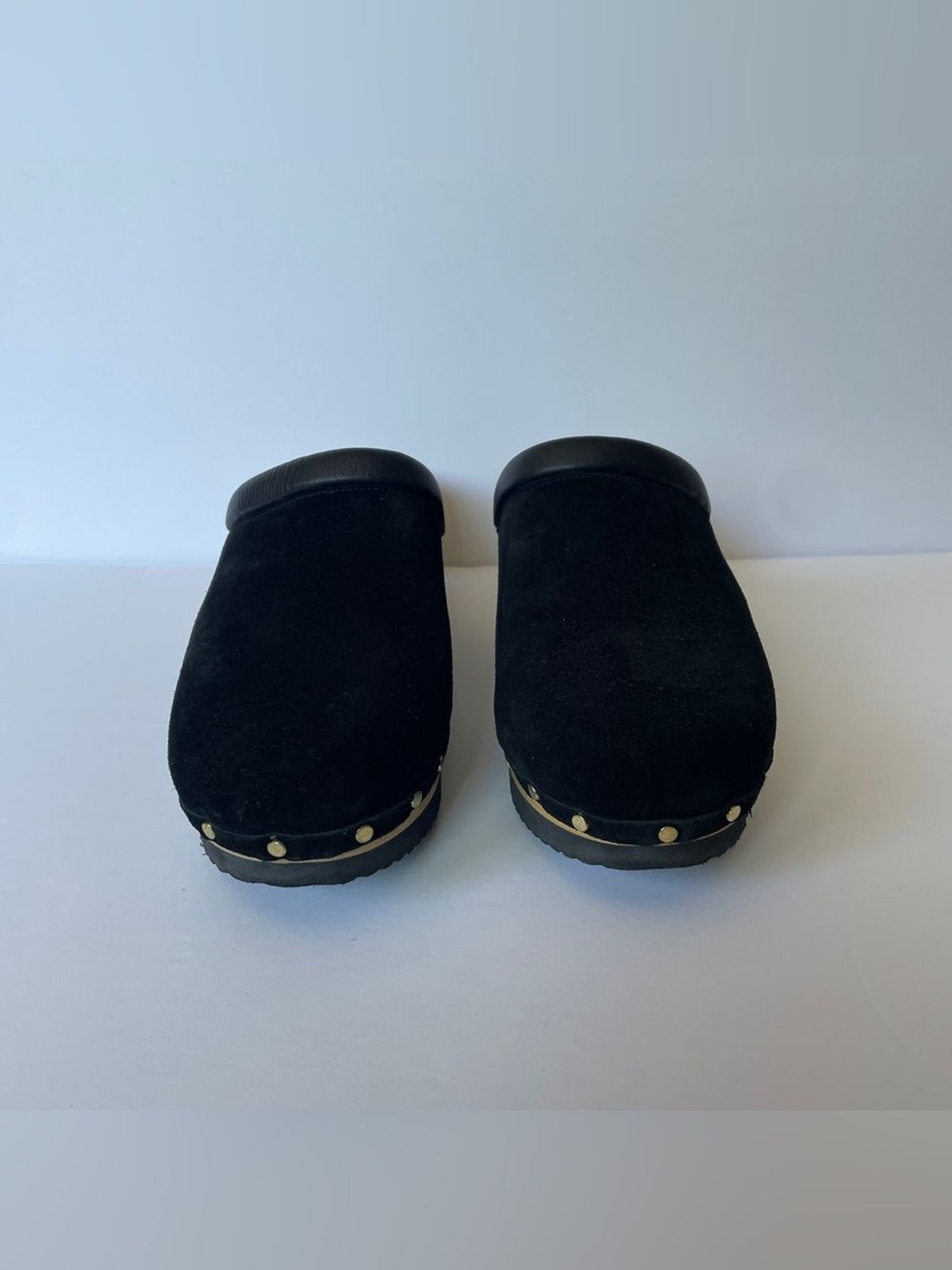 M. Gemi The Greta Black Suede Studded Clog Mule Wood Heel EU 41 US 10 Italy