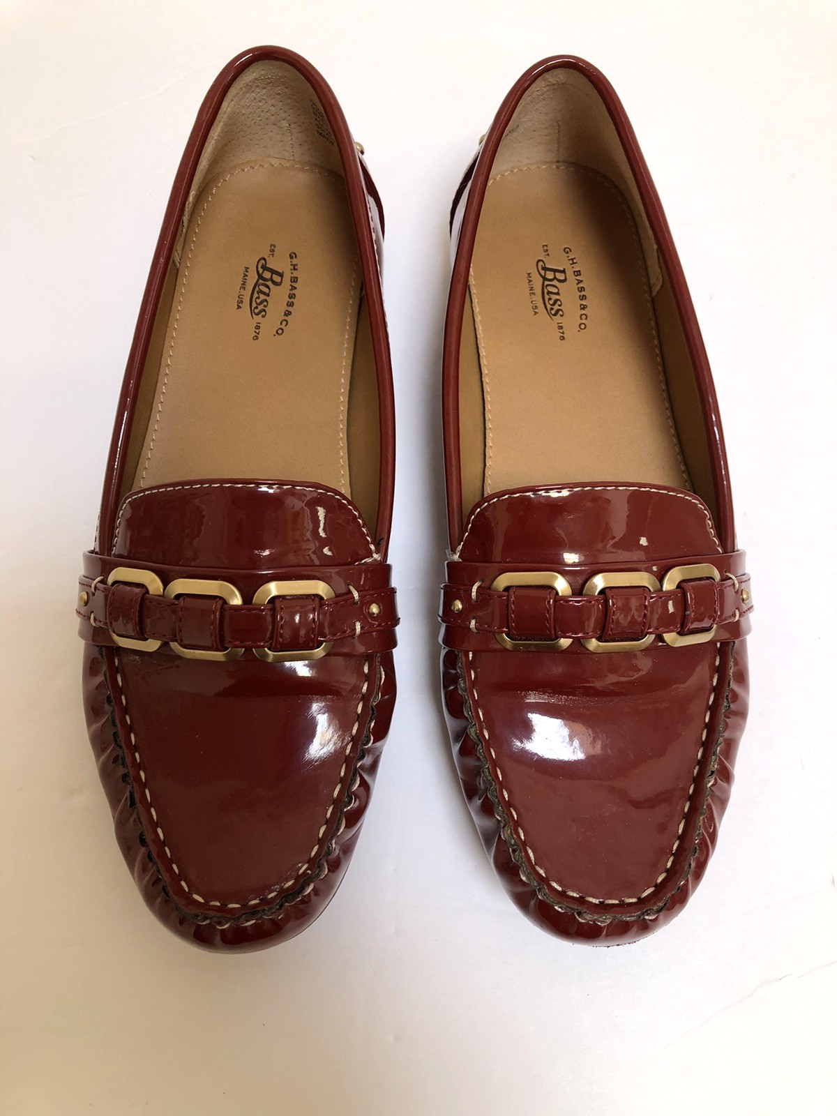 Bass Betsy Rust Vegan Man Made Patent Moc Loafer Shoes Women’s 7M