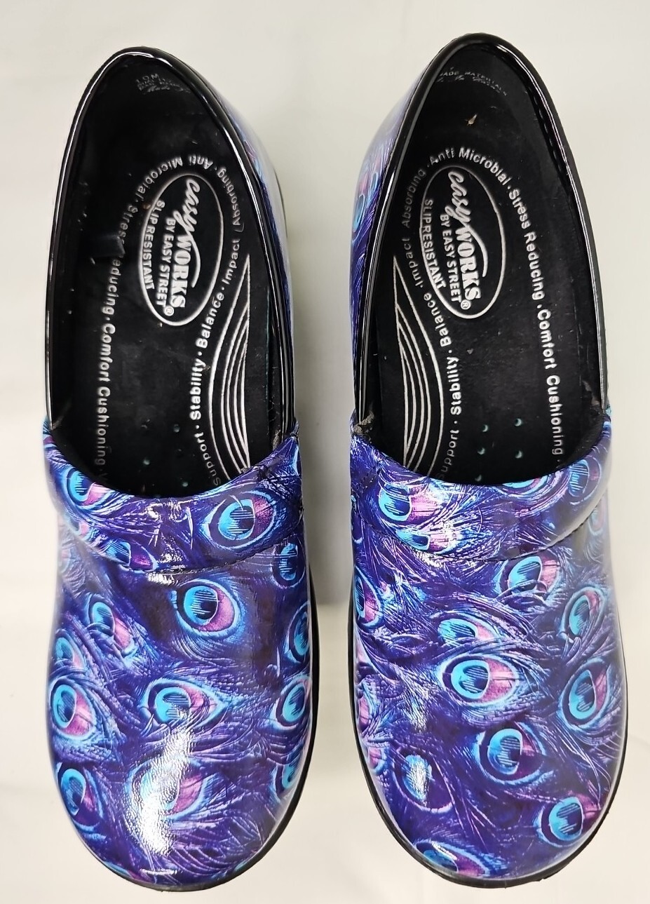 Easy Works By Easy Street Slip Resistant Laurie Clogs Wm Sz. 10 M Purple Peacock