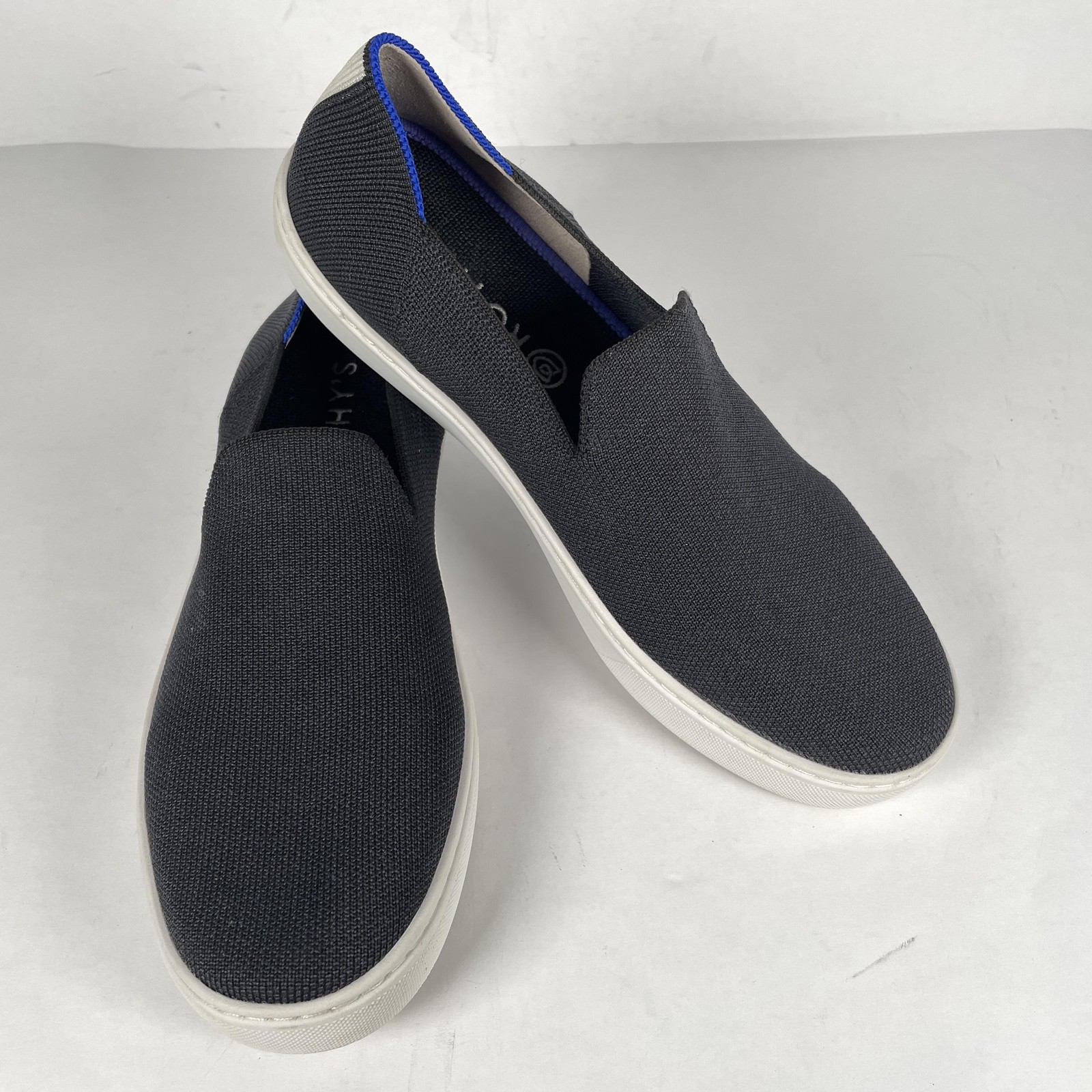 Rothy’s Shoes Womens Size 9 Black White Blue Slip On Sneakers Sustainable Knit