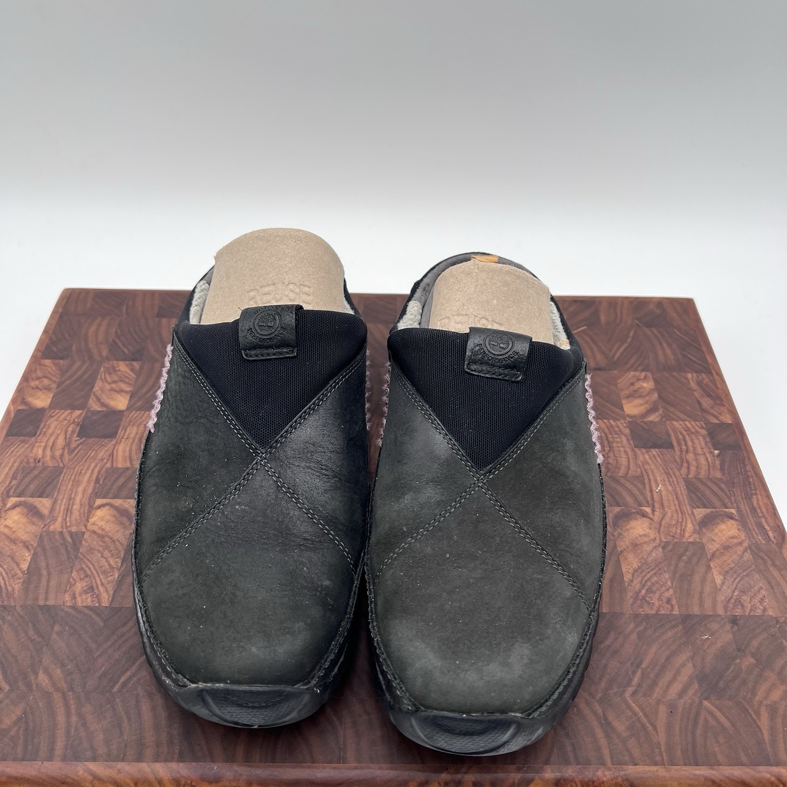Timberland Smartwool Power Lounger Mules Shoes Womens 8M Black Leather Wool Line