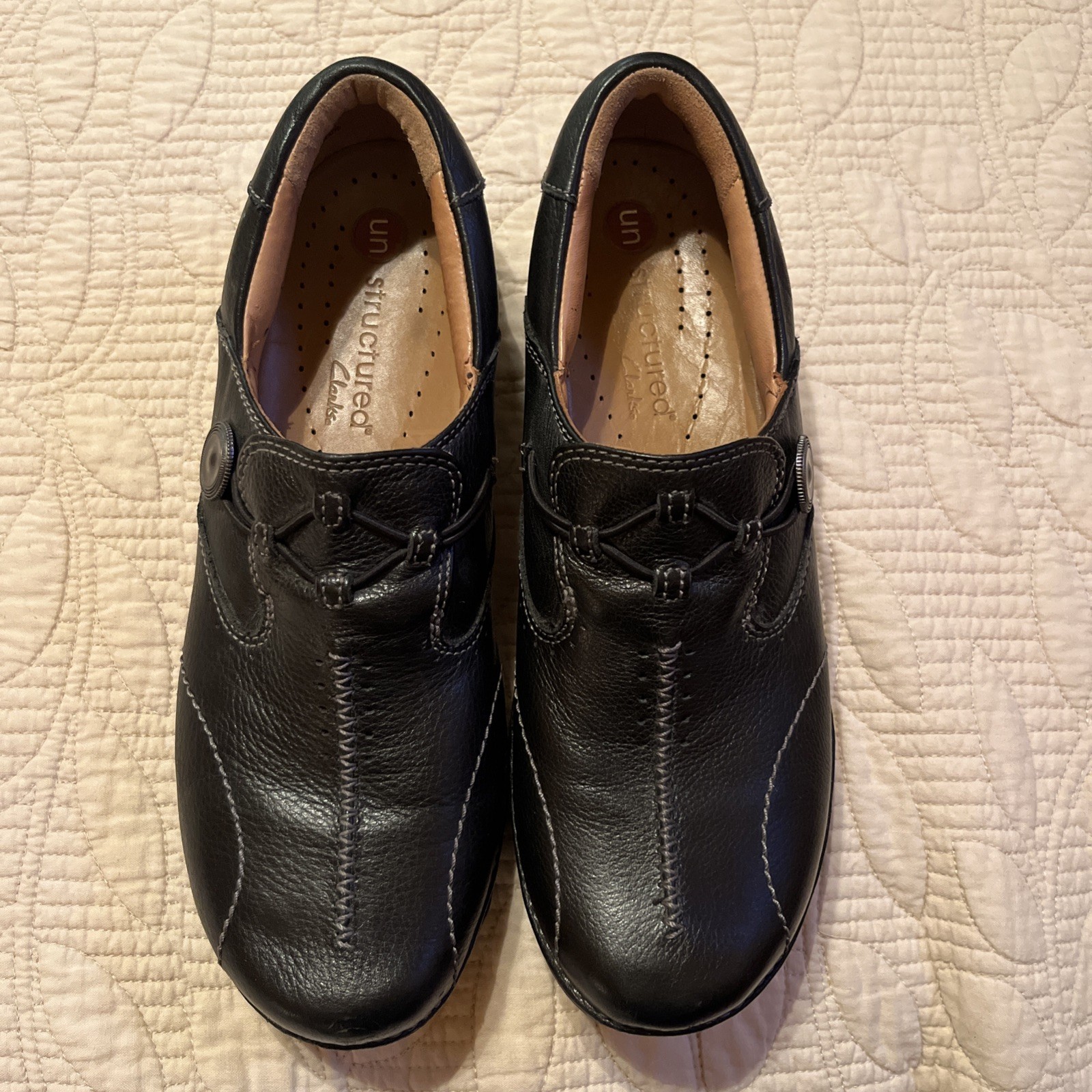 Clarks Unstructured Artisan Un.Loop Black Leather Slip-on Shoes US Size 9N