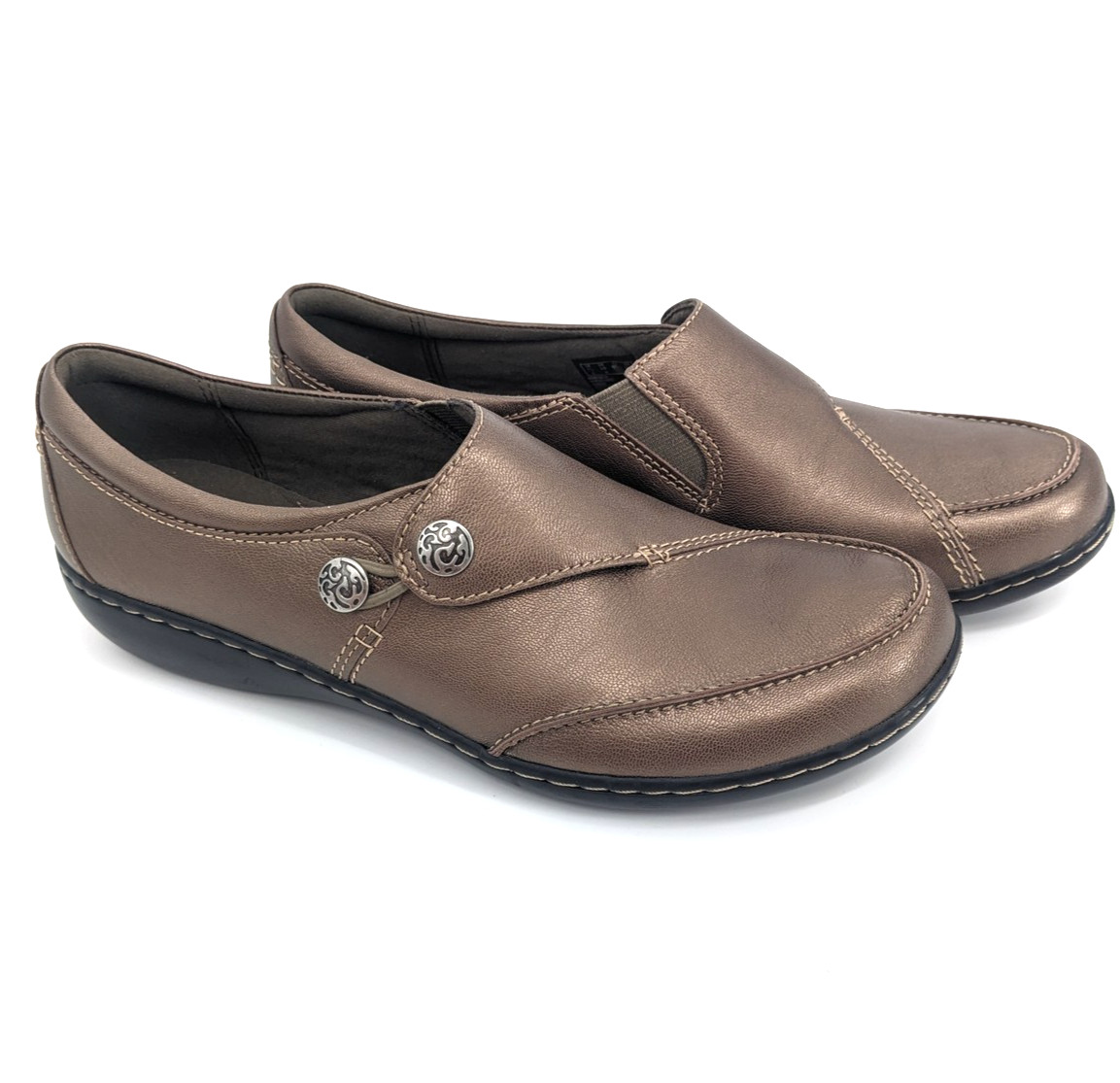 Clarks Ashland Lane Q Shoes Womens Size 10N Brown Pewter Loafer Comfort Slip On