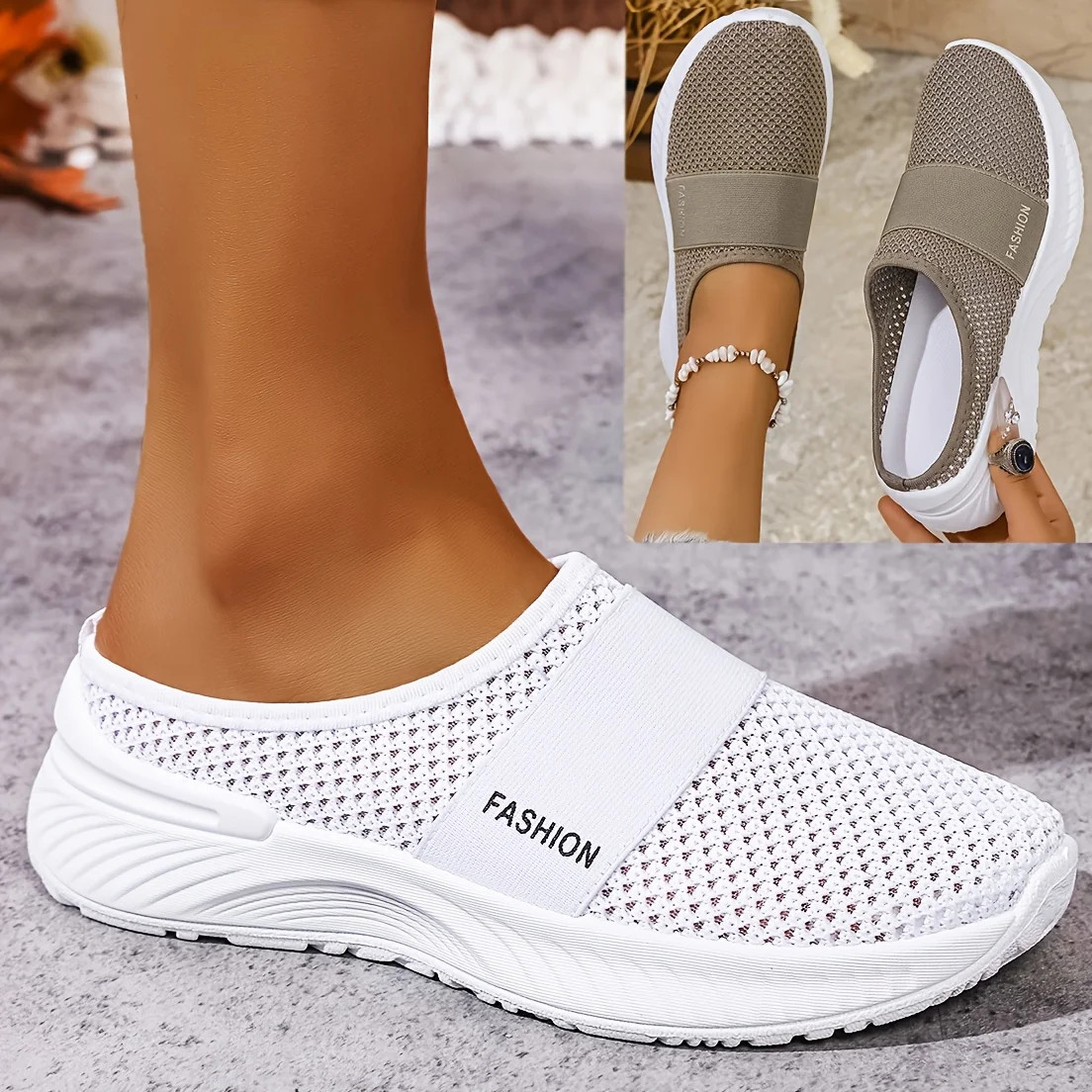 Women’s Slip-On Sneakers Breathable Fabric Lightweight PVC Sole Comfort Shoes