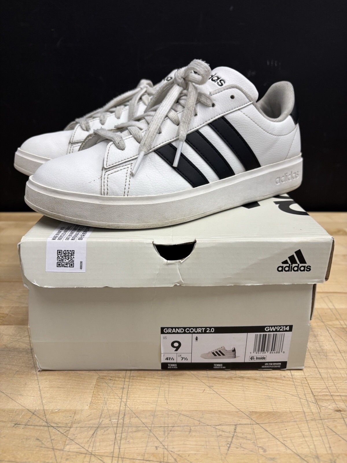 Adidas Grand Court 2.0 Sneakers Shoes White Black Stripes Women’s Size 9 w/ Box