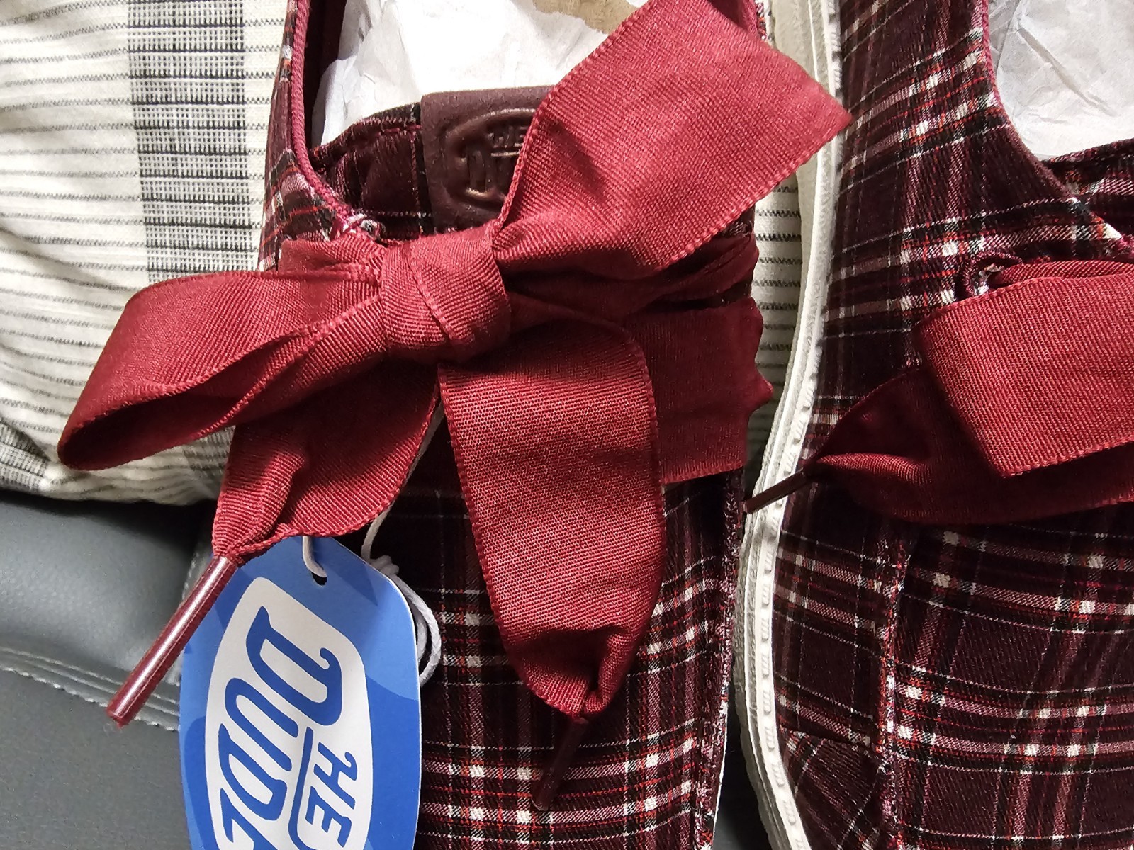 Hey Dude Wendy Holiday Bow, Red Plaid/Burgundy, Size 7, Brand New-no Box