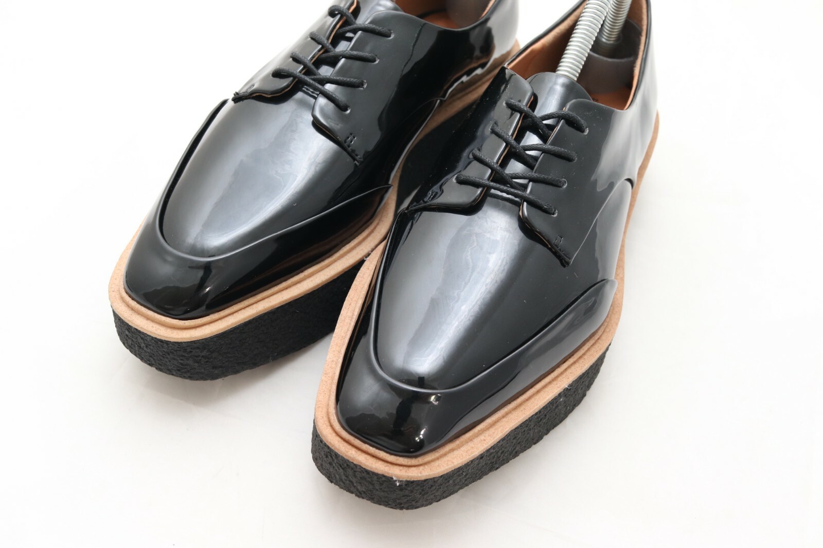 Zara Trafaluc Creeper Platform Oxford Shoe Women US 8 EU 39 Black Patent Lace Up