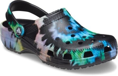 Croc Unisex Classic Tie-Dye Graphic Clogs Multi Black/Black Size M8/W10 (0911)*