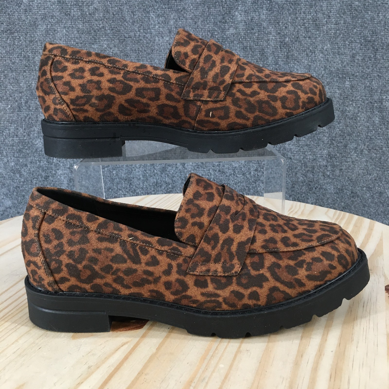 Just Fab Shoes Womens 8 E Brown Danica Penny Loafers Casual Leopard Slip On