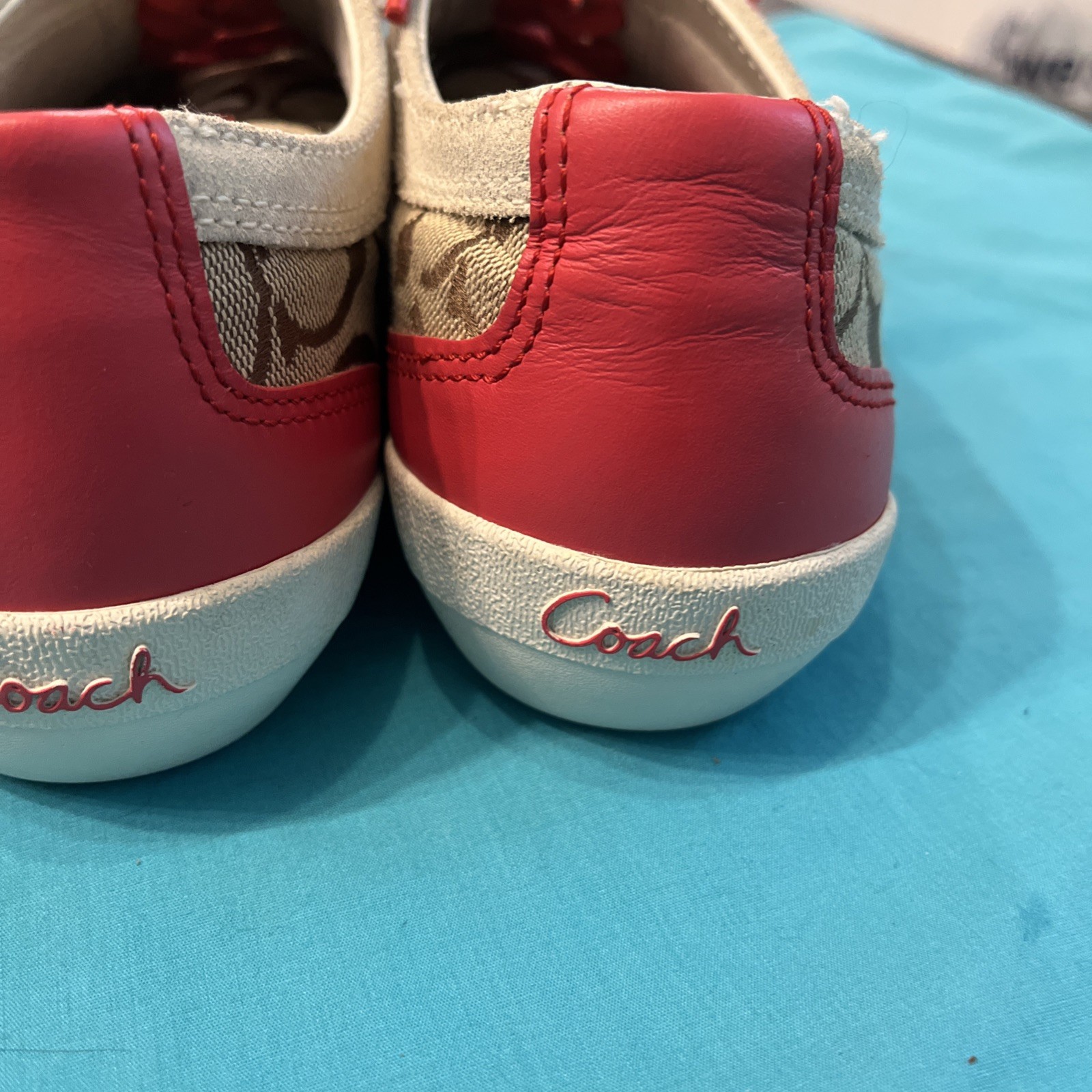 Coach Signature Logo BAYLEE Sneakers Size 9 Suede Leather Canvas Good Cond.