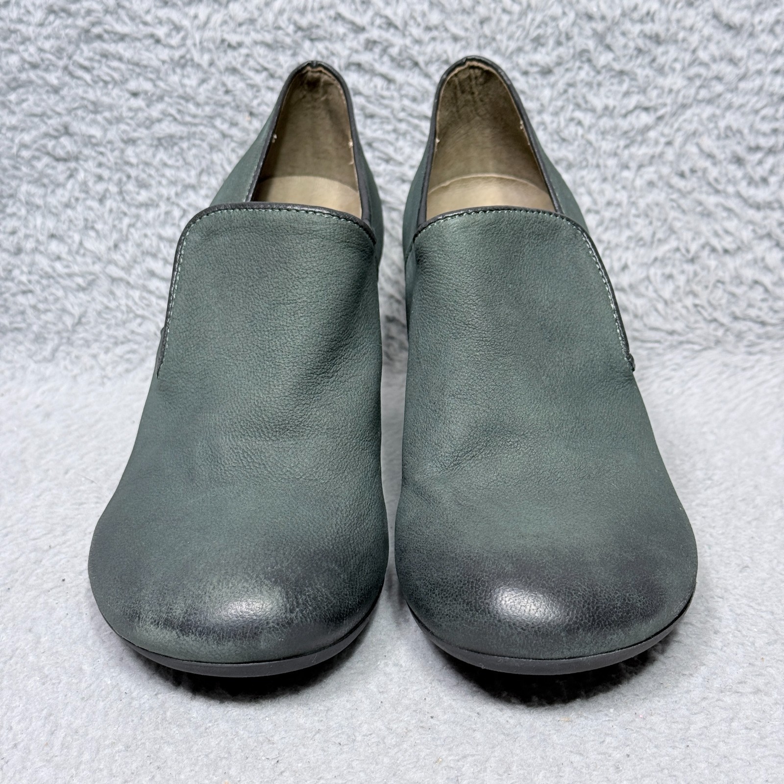Fly London SACO Womens Size 39 US 8-8.5 Slip On Pump Heels Shoes Green Leather