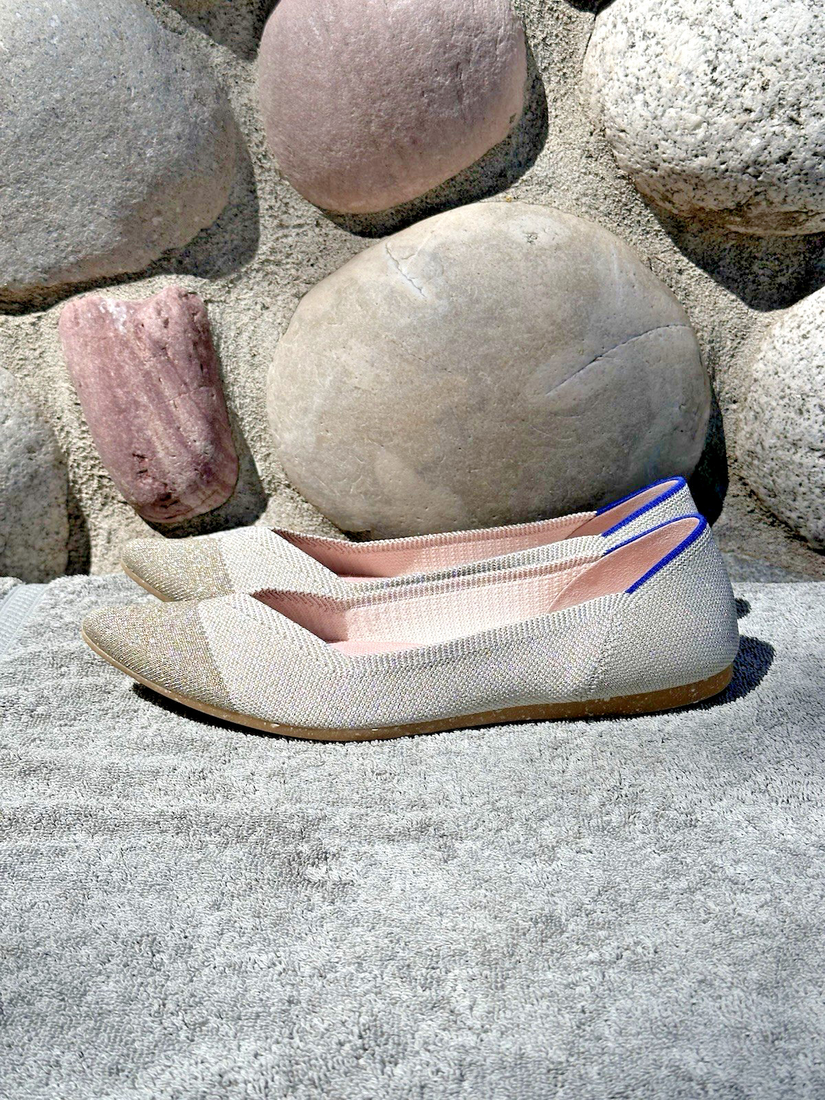 Rothy’s The Point Sz 10 Diamond Metallic Beige Silver Gold Pointed Ballet Flats