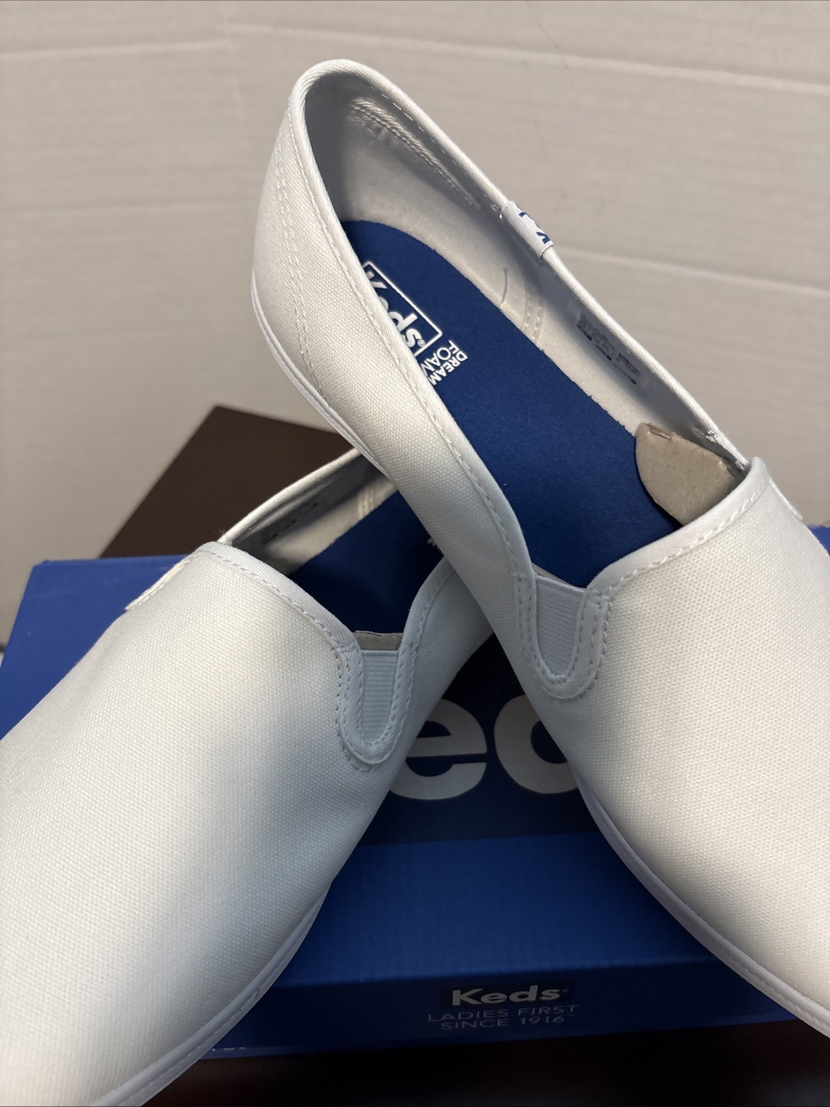 Keds Women’s Champion Canvas Slip-on Sneakers White (WF23240), size 12 W